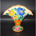 1940s Czech Ditmar Urbach Floral Peasant Ware Fan Vase
