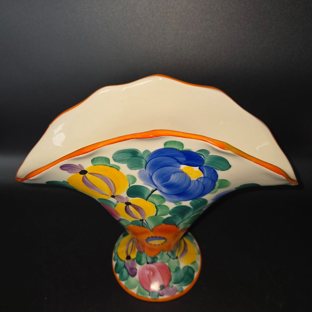 1940s Czech Ditmar Urbach Floral Peasant Ware Fan Vase