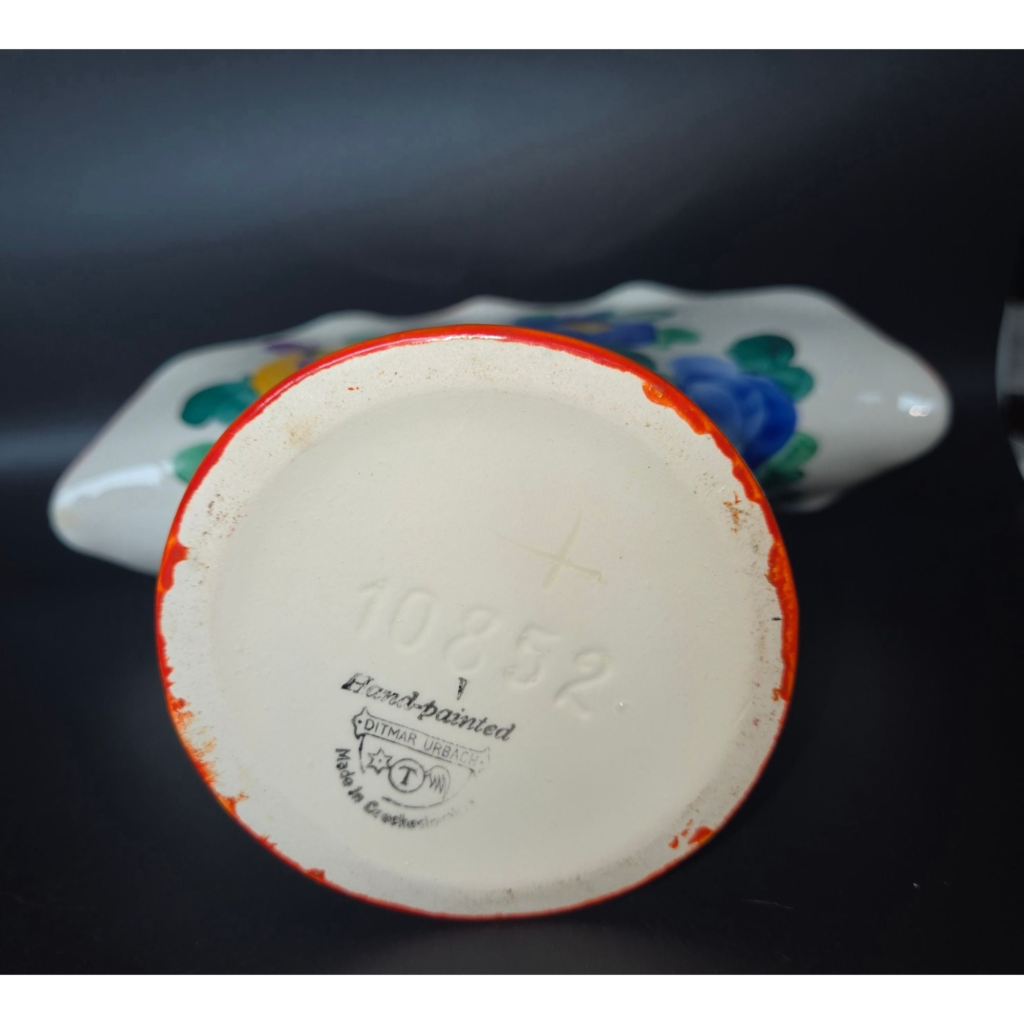1940s Czech Ditmar Urbach Floral Peasant Ware Fan Vase