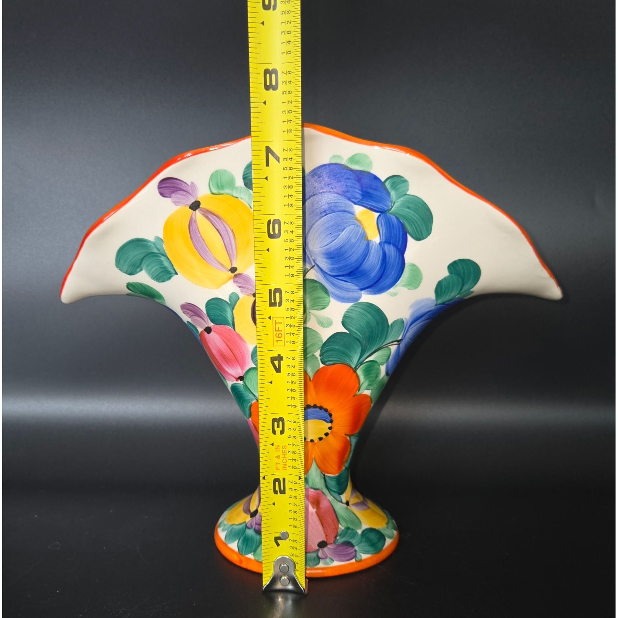 1940s Czech Ditmar Urbach Floral Peasant Ware Fan Vase