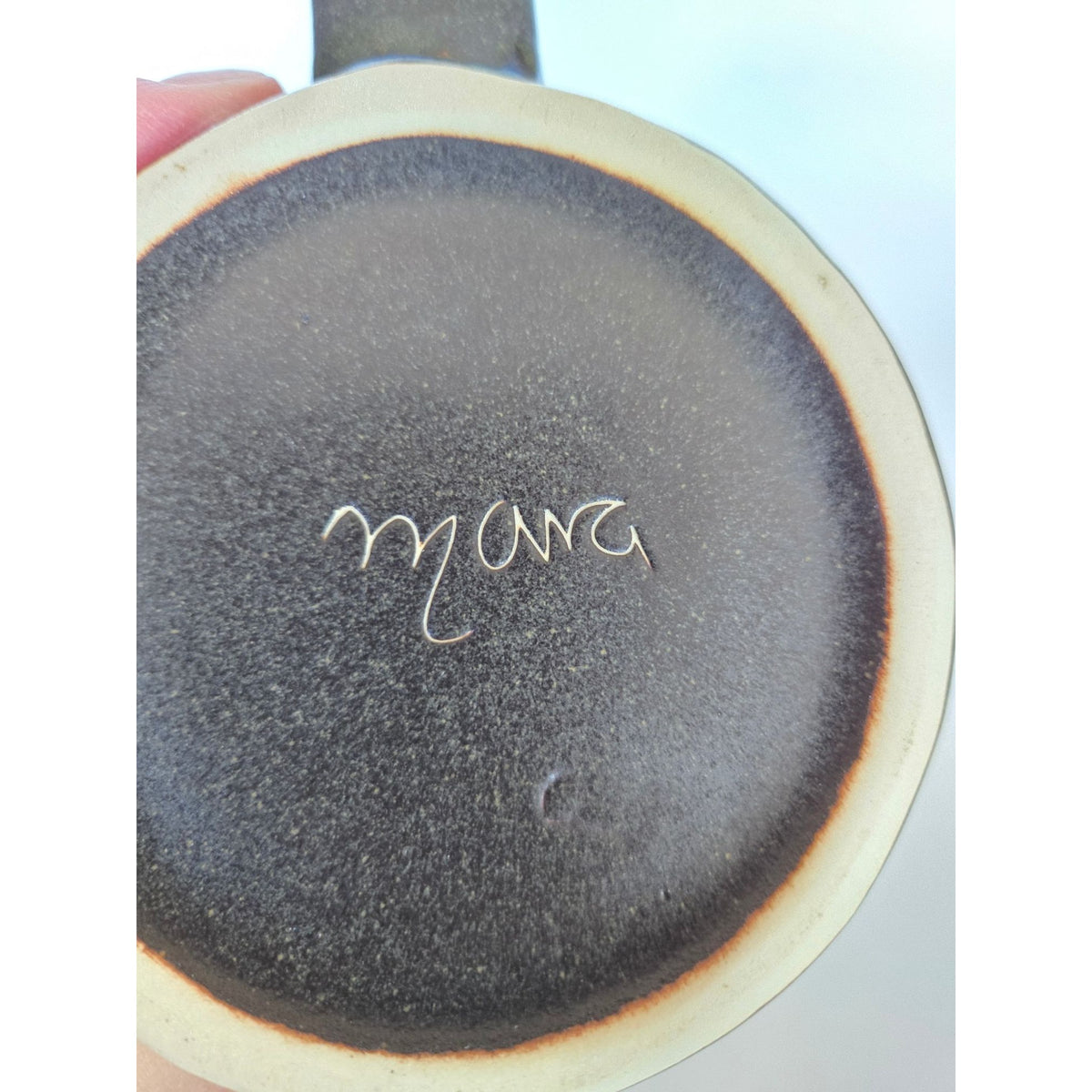 Handmade Mara Stoneware Mug With Feather Design - 4.25" Tall - Black & Beige - Artisan Coffee Cup