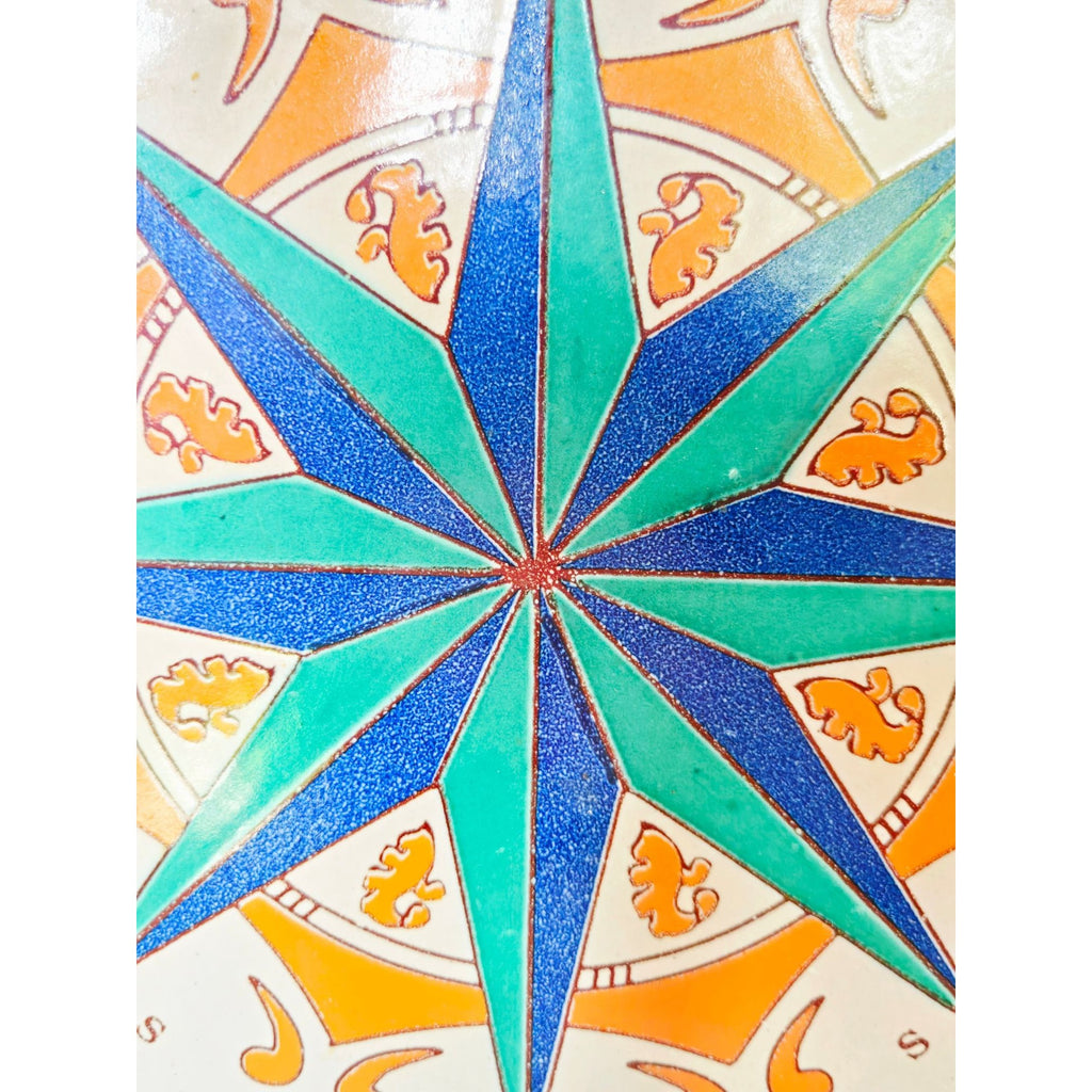 FRATANTONI Italian STONEWARE Octagonal Compass Rose Wall Plaque - Blue Green