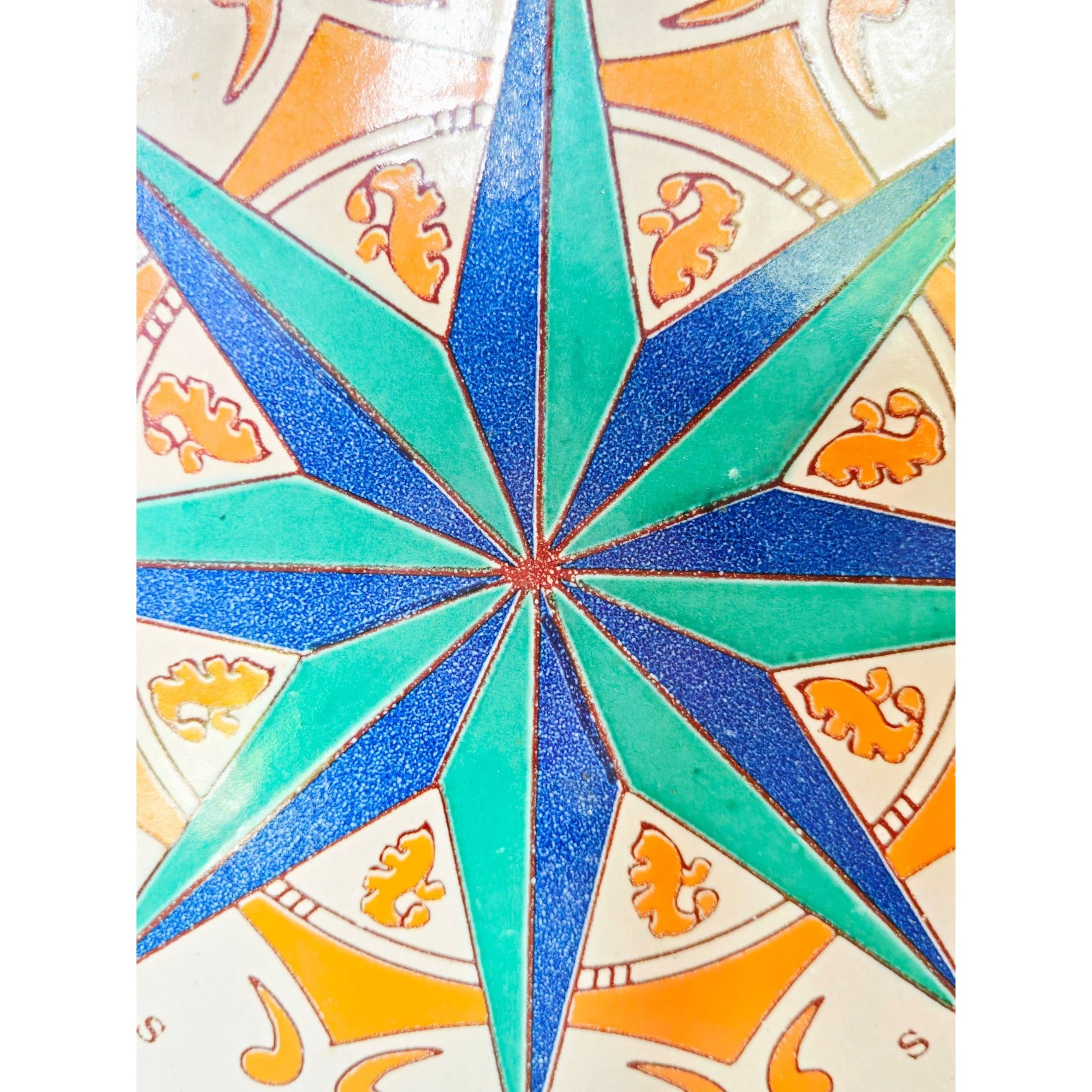 FRATANTONI Italian STONEWARE Octagonal Compass Rose Wall Plaque - Blue Green