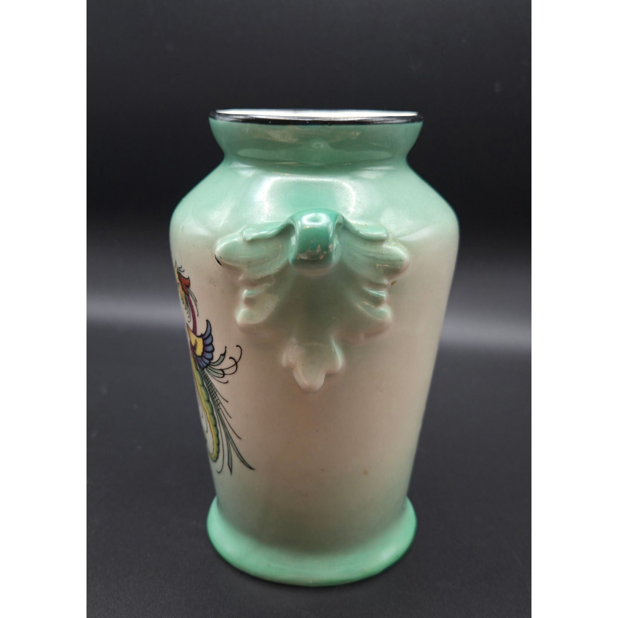 Hand-Painted Czech Vase Mythical Phoenix /Seahorse Amphora Style Vase, Bohemian