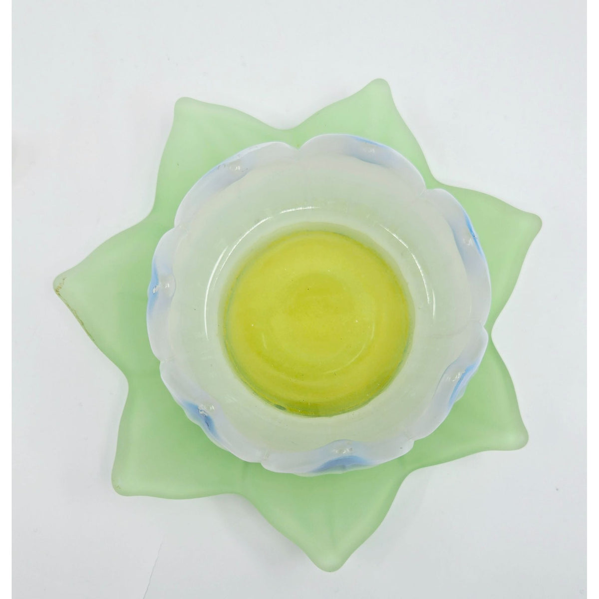 Rare Frosted Westmorland Mayo Lotus Bowl and Plate Green, Blue Yellow
