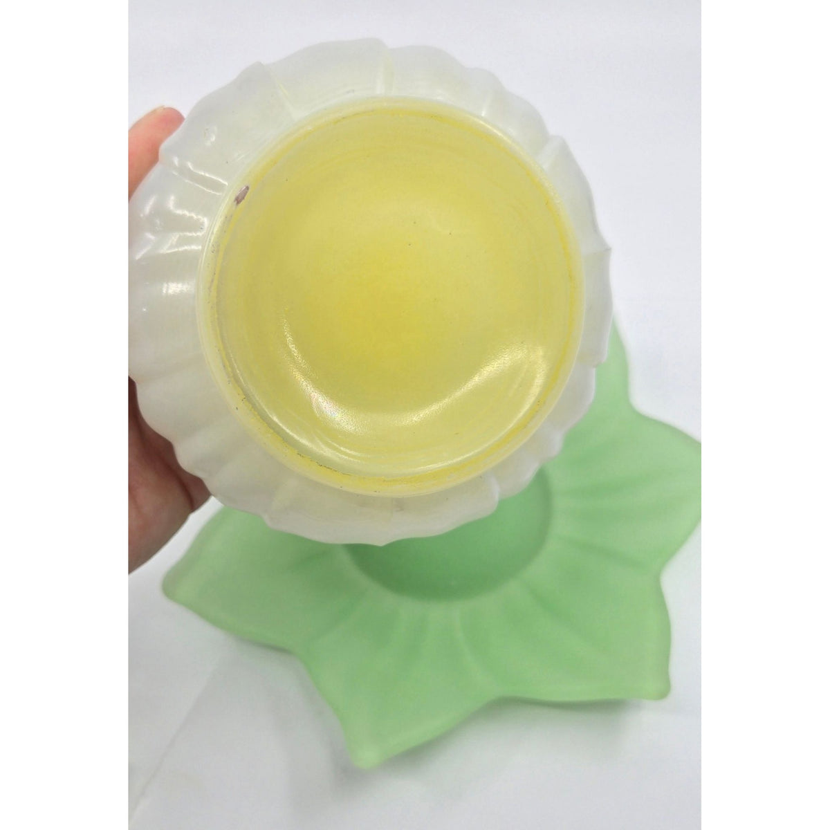 Rare Frosted Westmorland Mayo Lotus Bowl and Plate Green, Blue Yellow