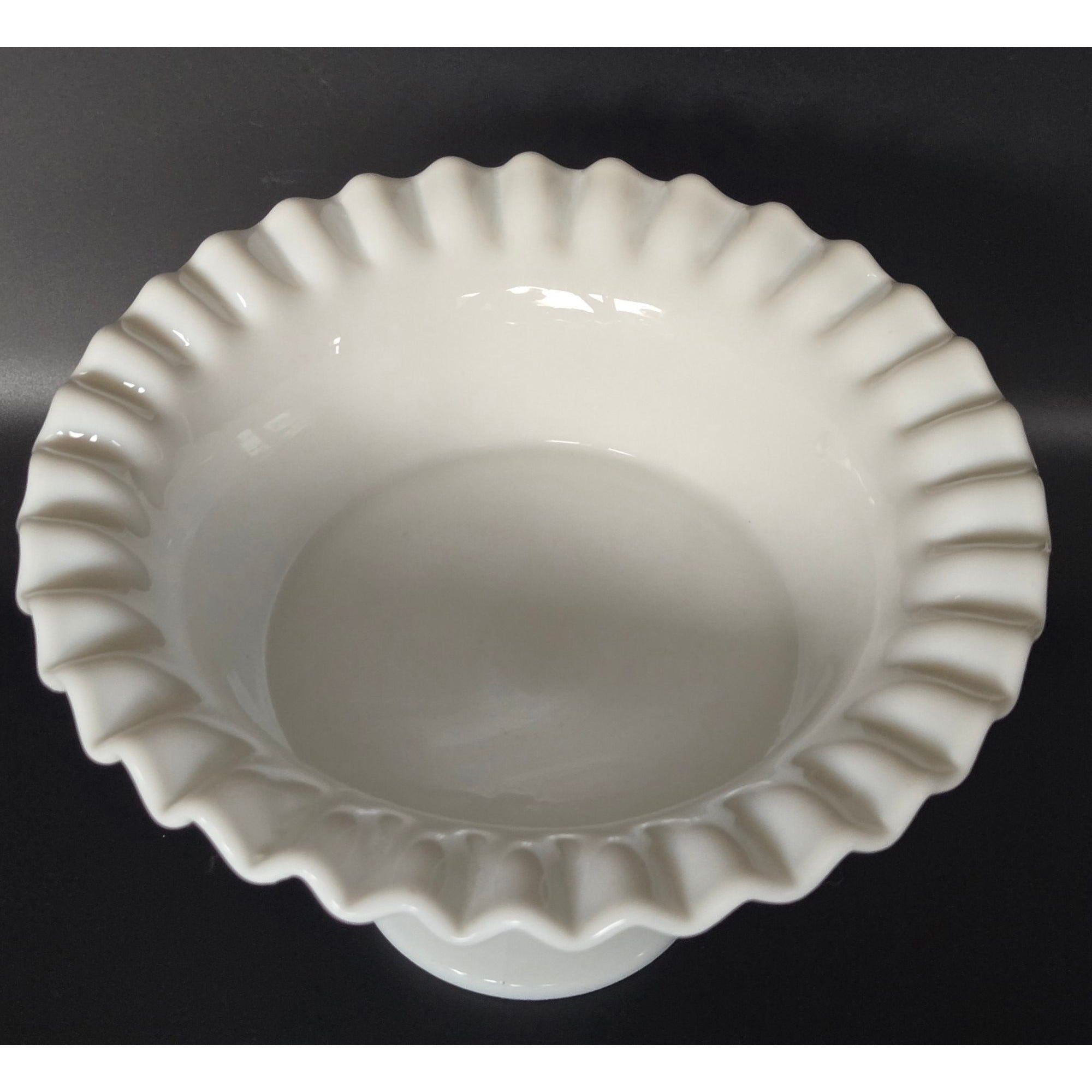 VTG Fenton White Milk Glass Hobnail Compote w/ Pie Crust Edge French Country Cottage Core