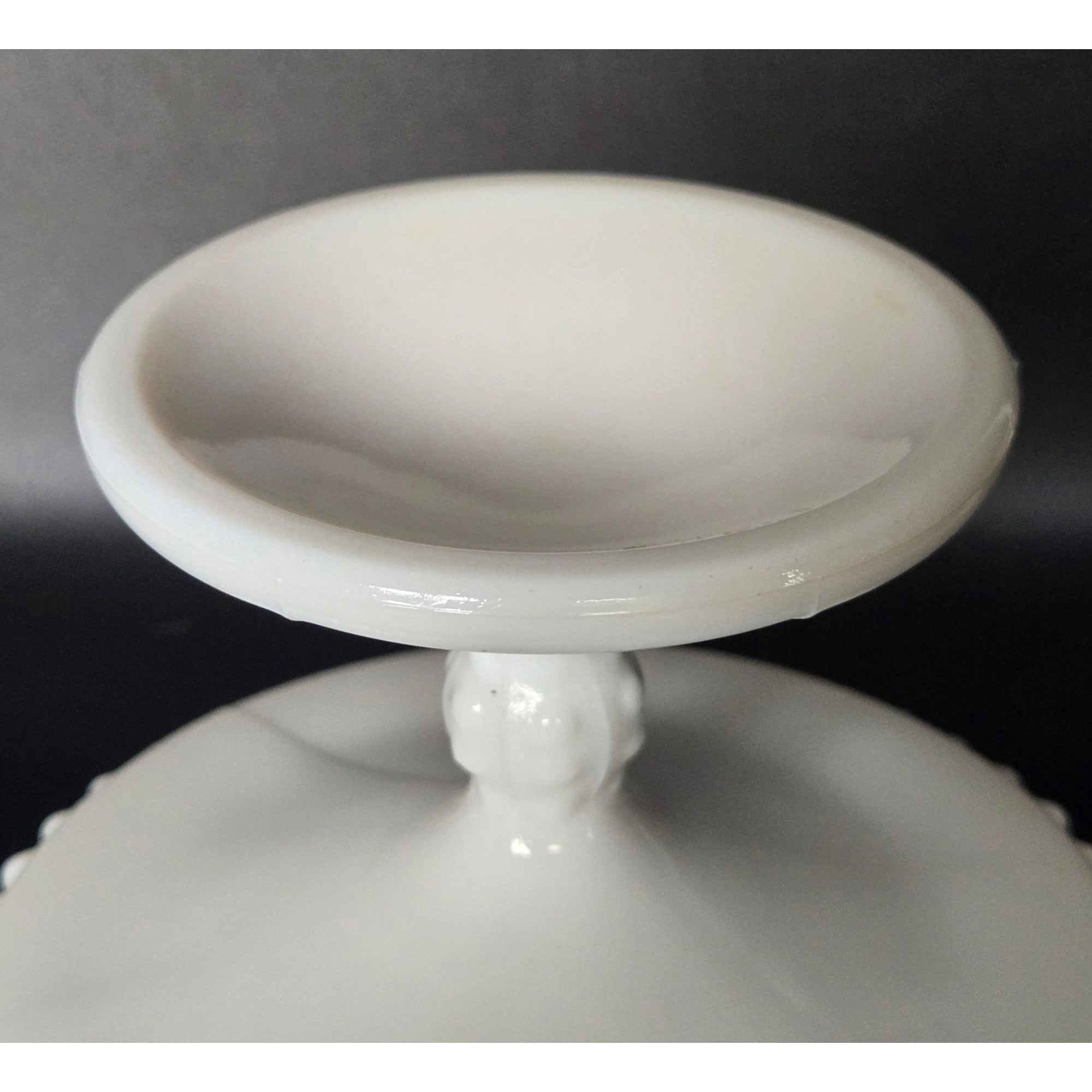 VTG Fenton White Milk Glass Hobnail Compote w/ Pie Crust Edge French Country Cottage Core