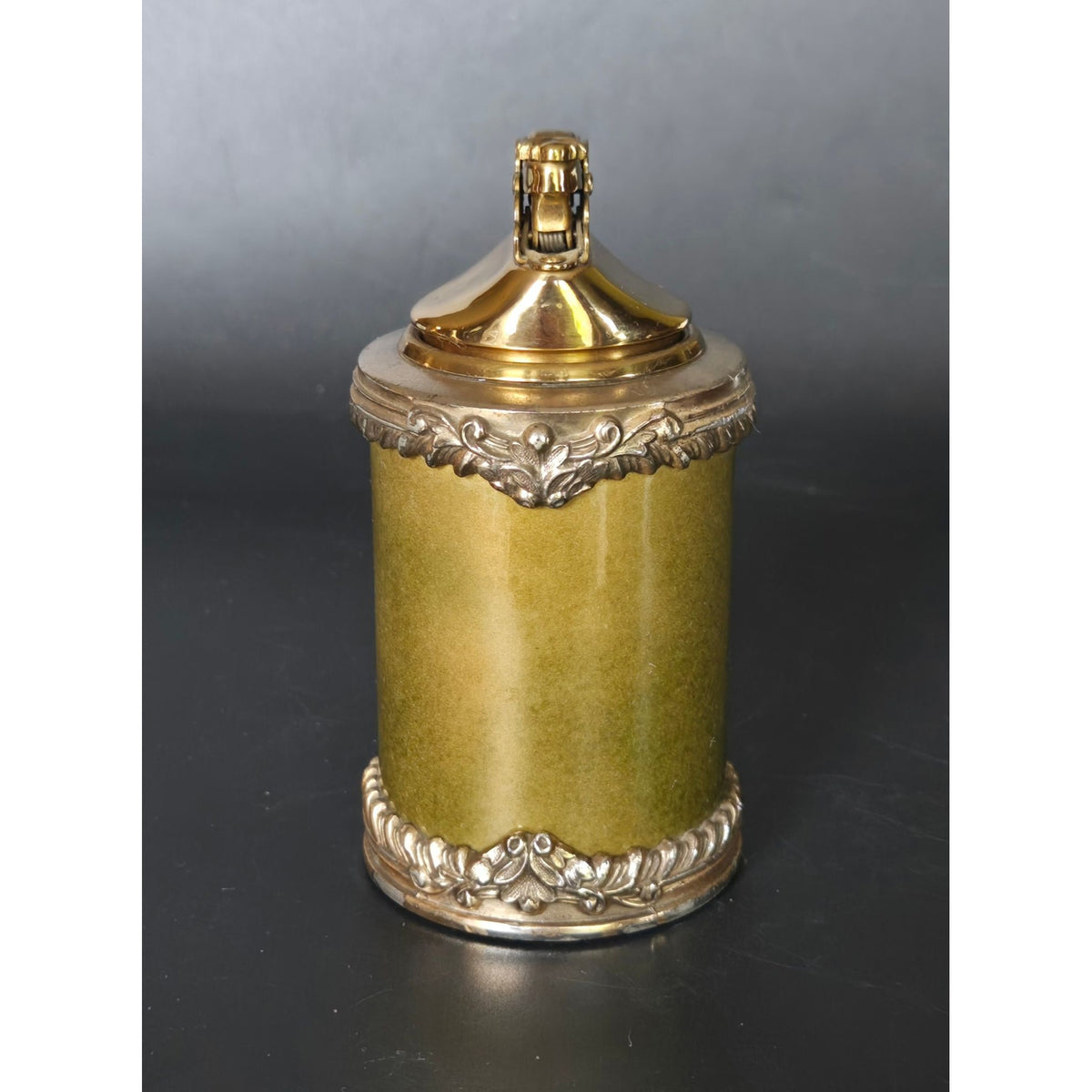 Royal Bovano Gold & Green Table Lighter With Ornate Metal Detailing - Made In USA