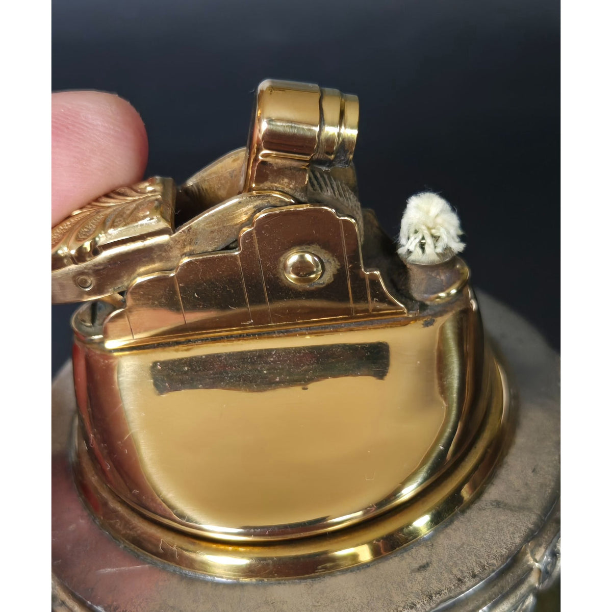 Royal Bovano Gold & Green Table Lighter With Ornate Metal Detailing - Made In USA