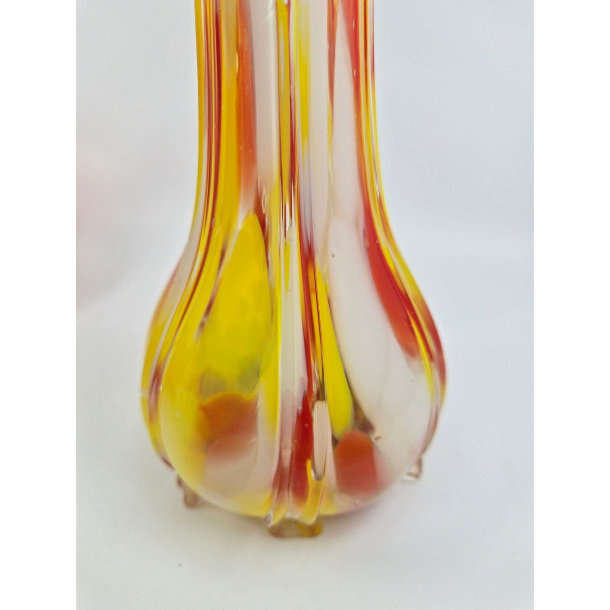 Handblown Welz Czech Glass Vase Yellow & Red Striated Design 6 In.