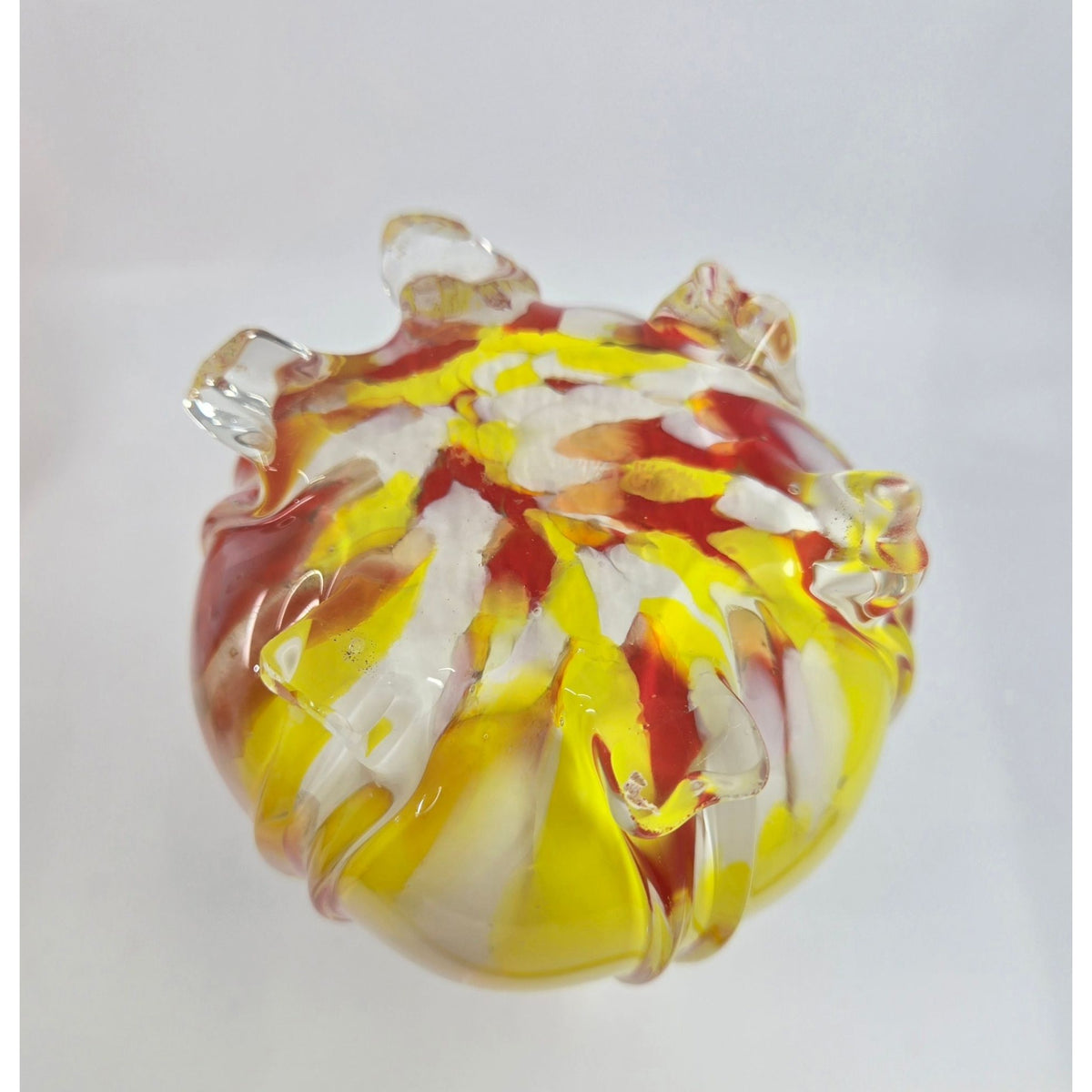 Handblown Welz Czech Glass Vase Yellow & Red Striated Design 6 In.