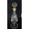 Vintage Crystal Perfume Bottle With Gold Accents & Shell Stopper 7" Tall