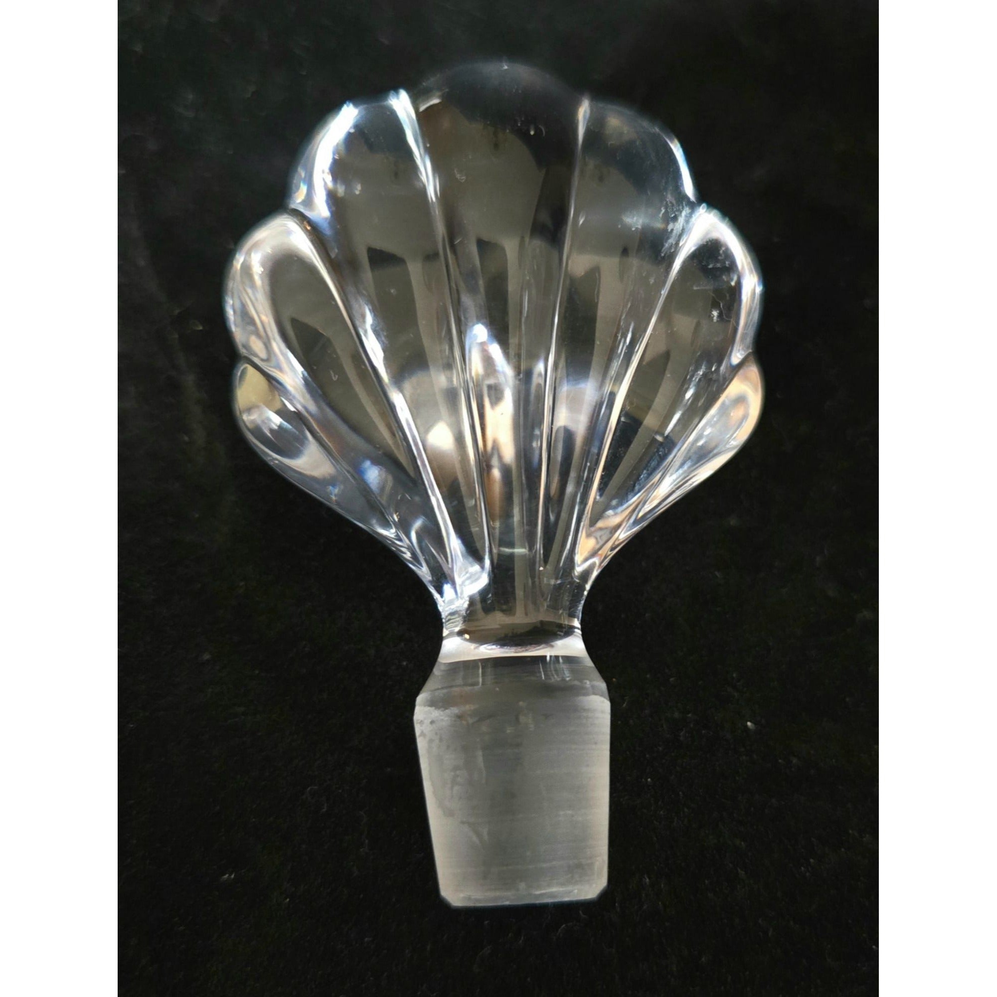 Vintage Crystal Perfume Bottle With Gold Accents & Shell Stopper 7" Tall
