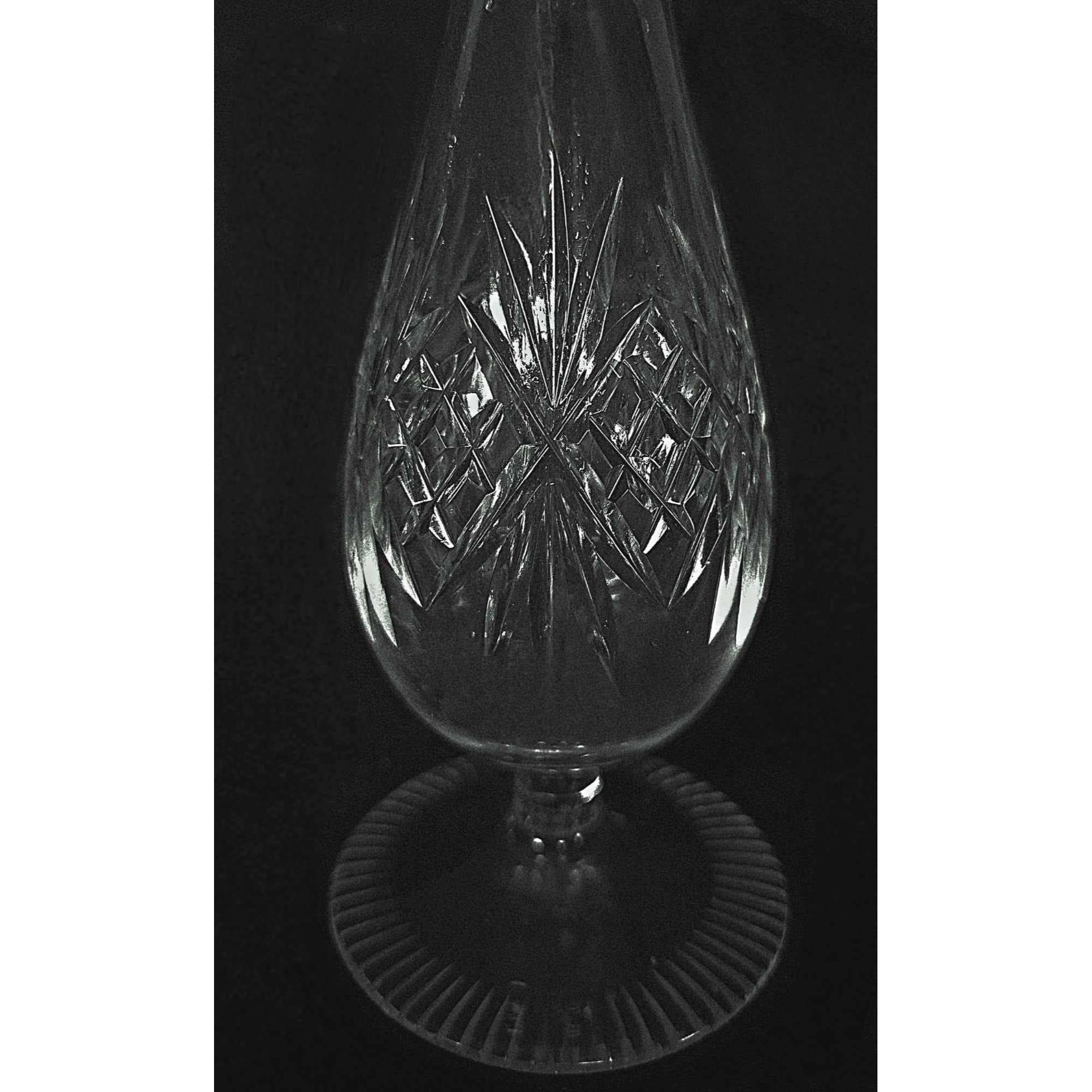 Vintage Crystal Perfume Bottle With Gold Accents & Shell Stopper 7" Tall