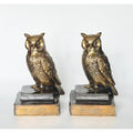 Vintage Cast Brass Owl Bookends, Owl on Books, Heavy Mid Century