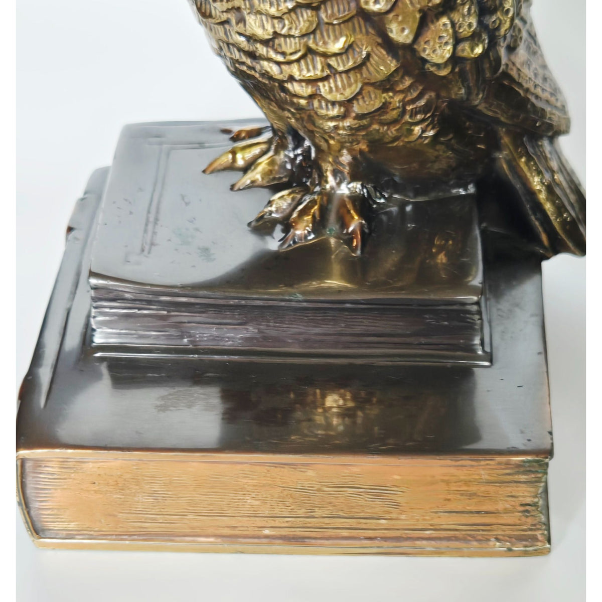 Vintage Cast Brass Owl Bookends, Owl on Books, Heavy Mid Century