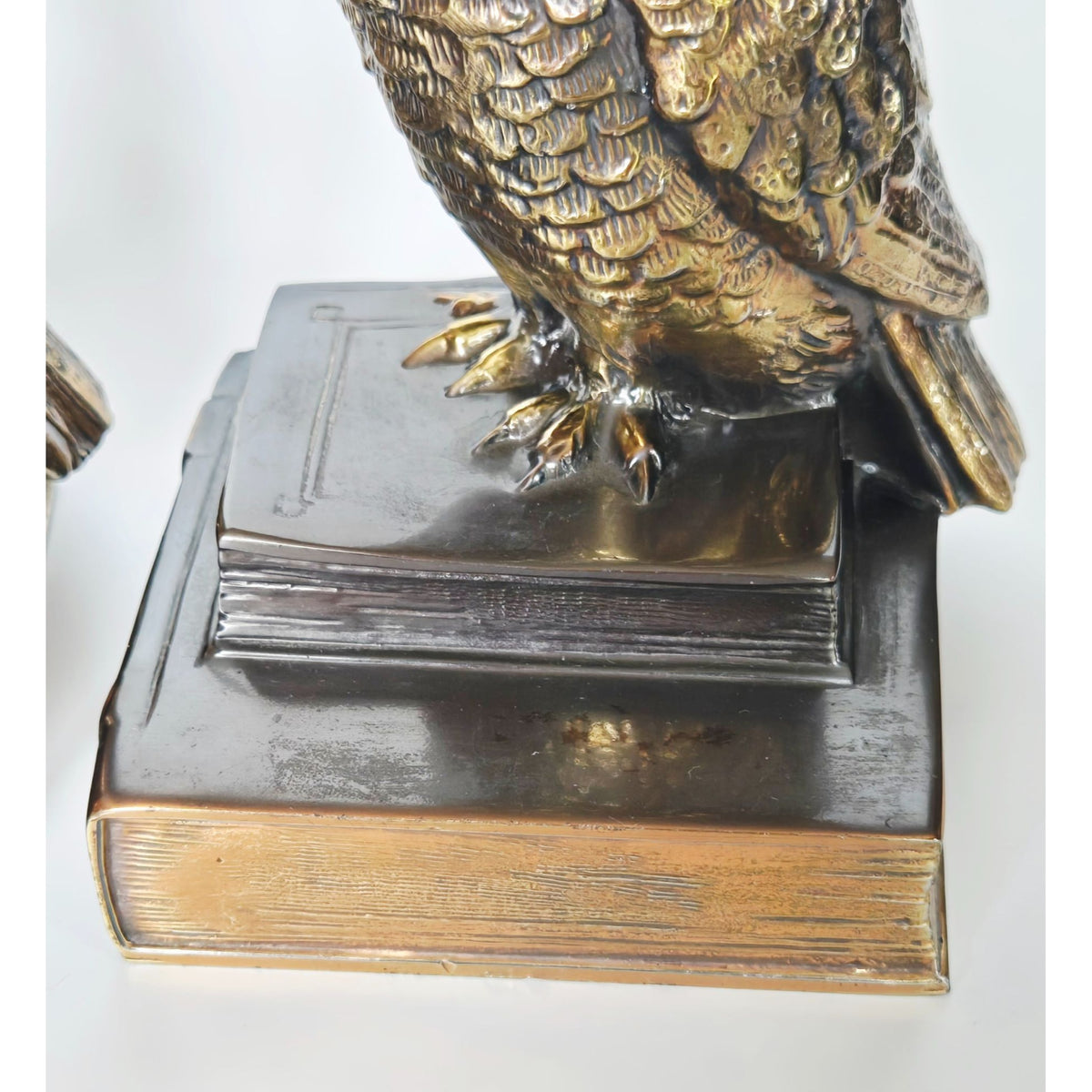 Vintage Cast Brass Owl Bookends, Owl on Books, Heavy Mid Century