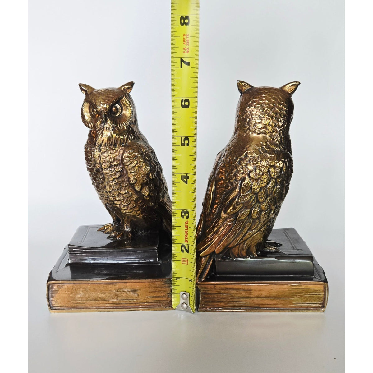 Vintage Cast Brass Owl Bookends, Owl on Books, Heavy Mid Century