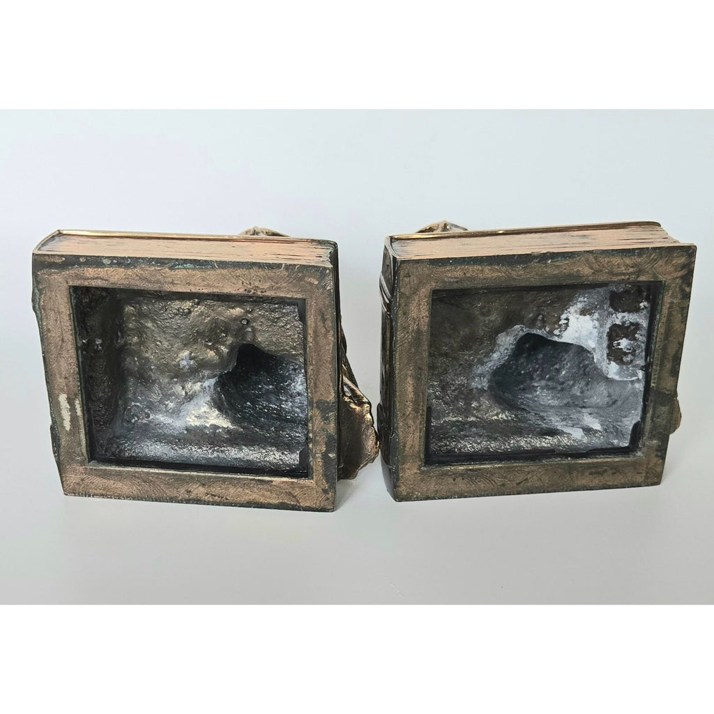 Vintage Cast Brass Owl Bookends, Owl on Books, Heavy Mid Century