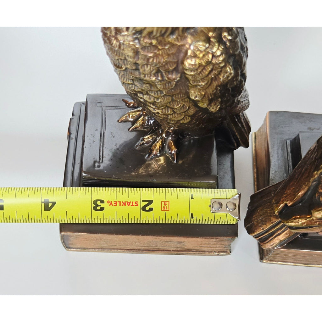 Vintage Cast Brass Owl Bookends, Owl on Books, Heavy Mid Century