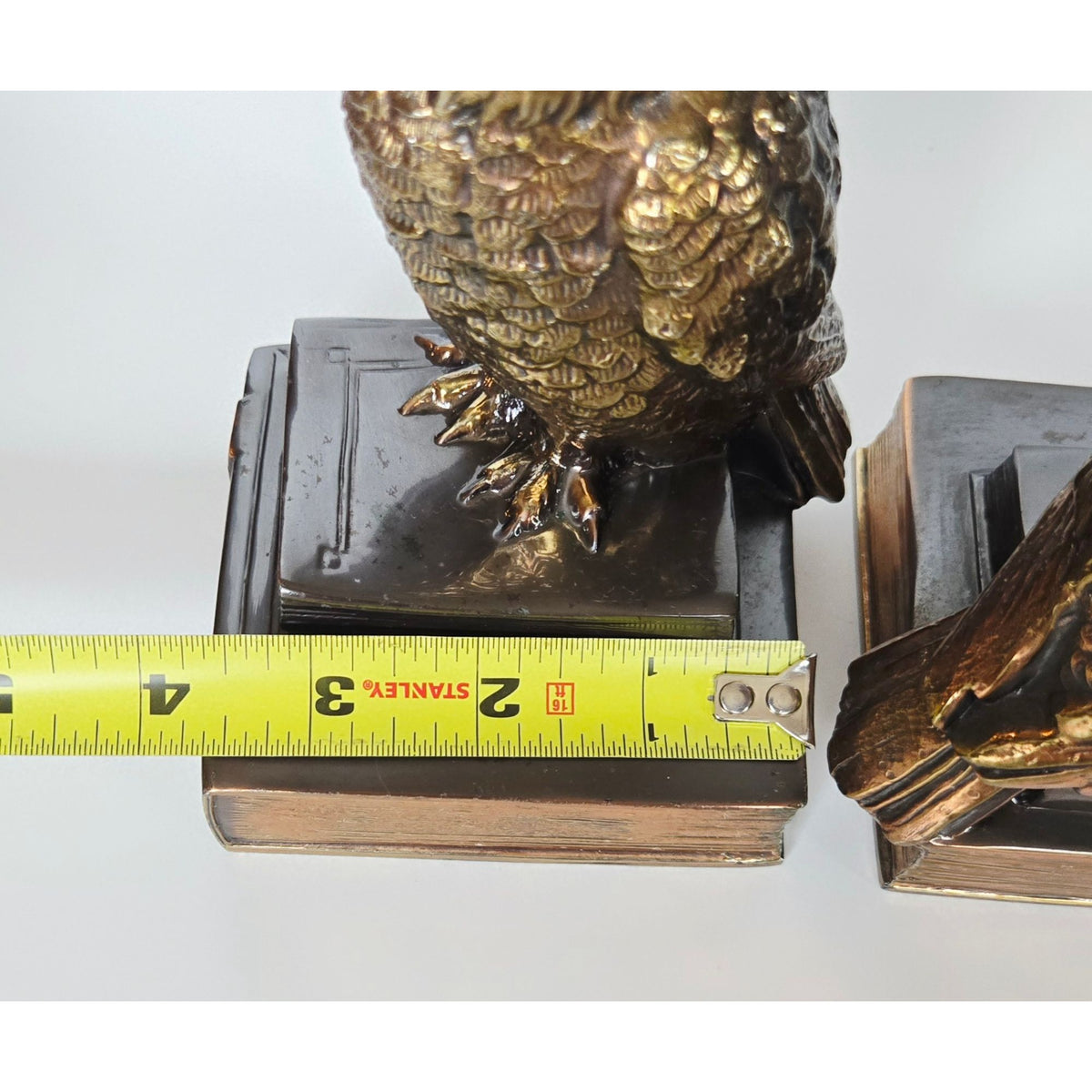 Vintage Cast Brass Owl Bookends, Owl on Books, Heavy Mid Century