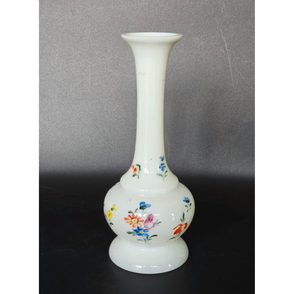 Hand-Painted Uranium Glass Vase  With Floral Design Glows Under UV Light