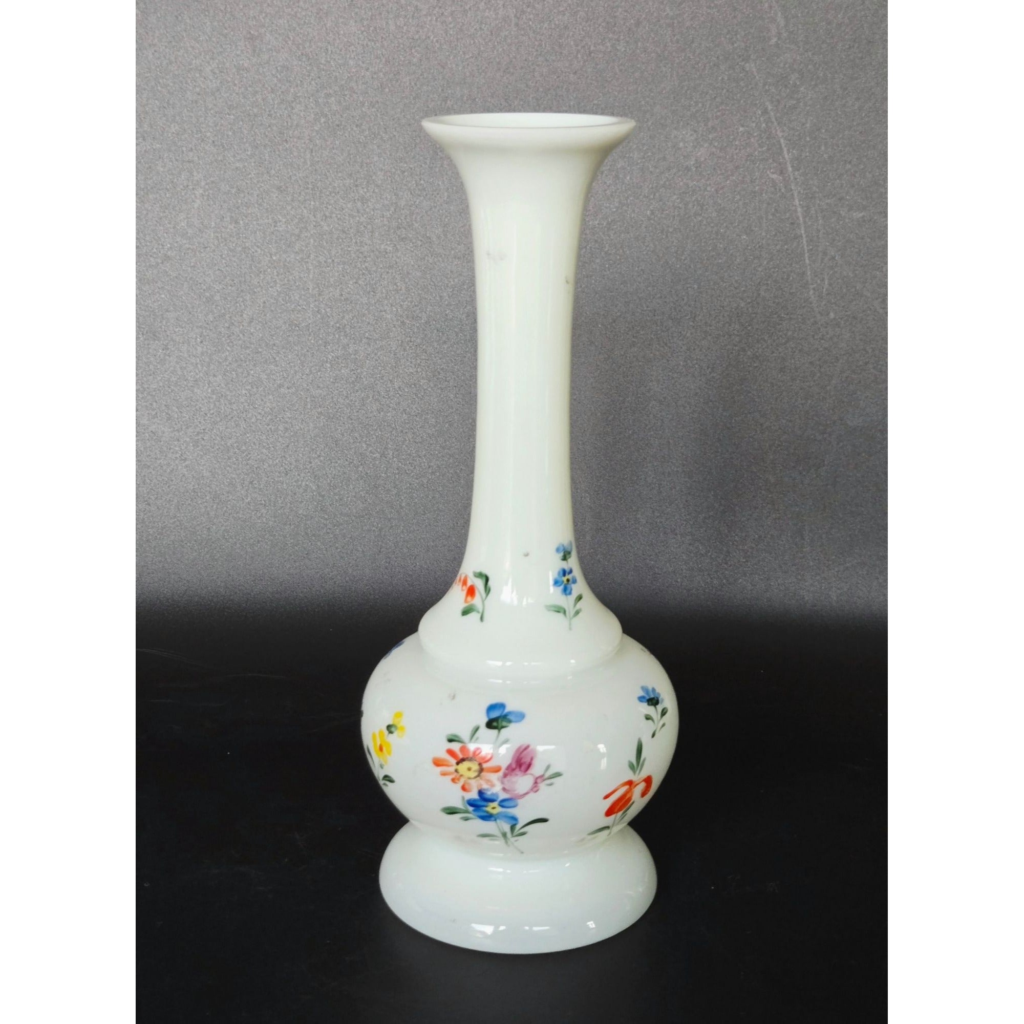 Hand-Painted Uranium Glass Vase  With Floral Design Glows Under UV Light