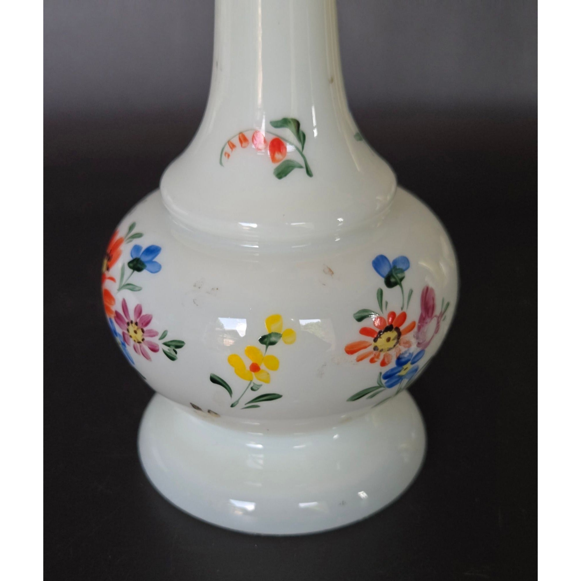 Hand-Painted Uranium Glass Vase  With Floral Design Glows Under UV Light