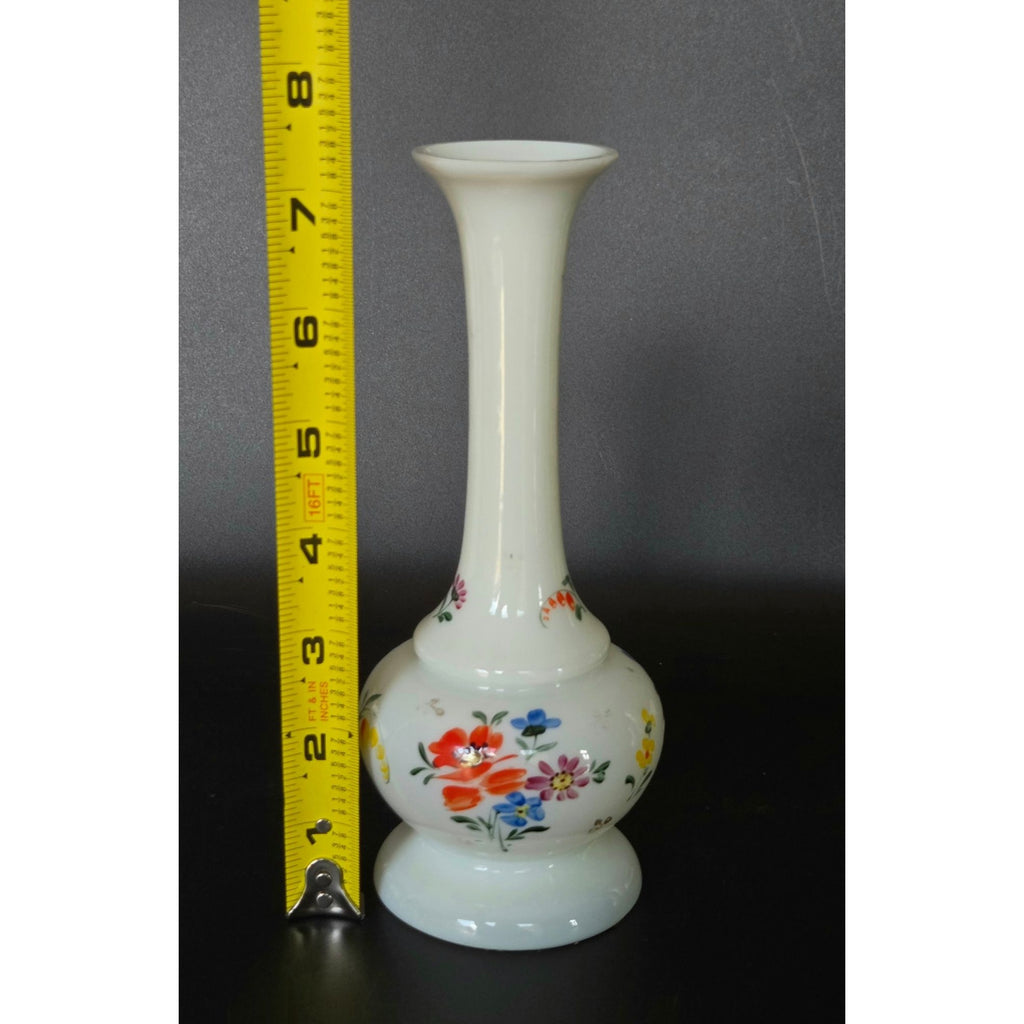 Hand-Painted Uranium Glass Vase  With Floral Design Glows Under UV Light