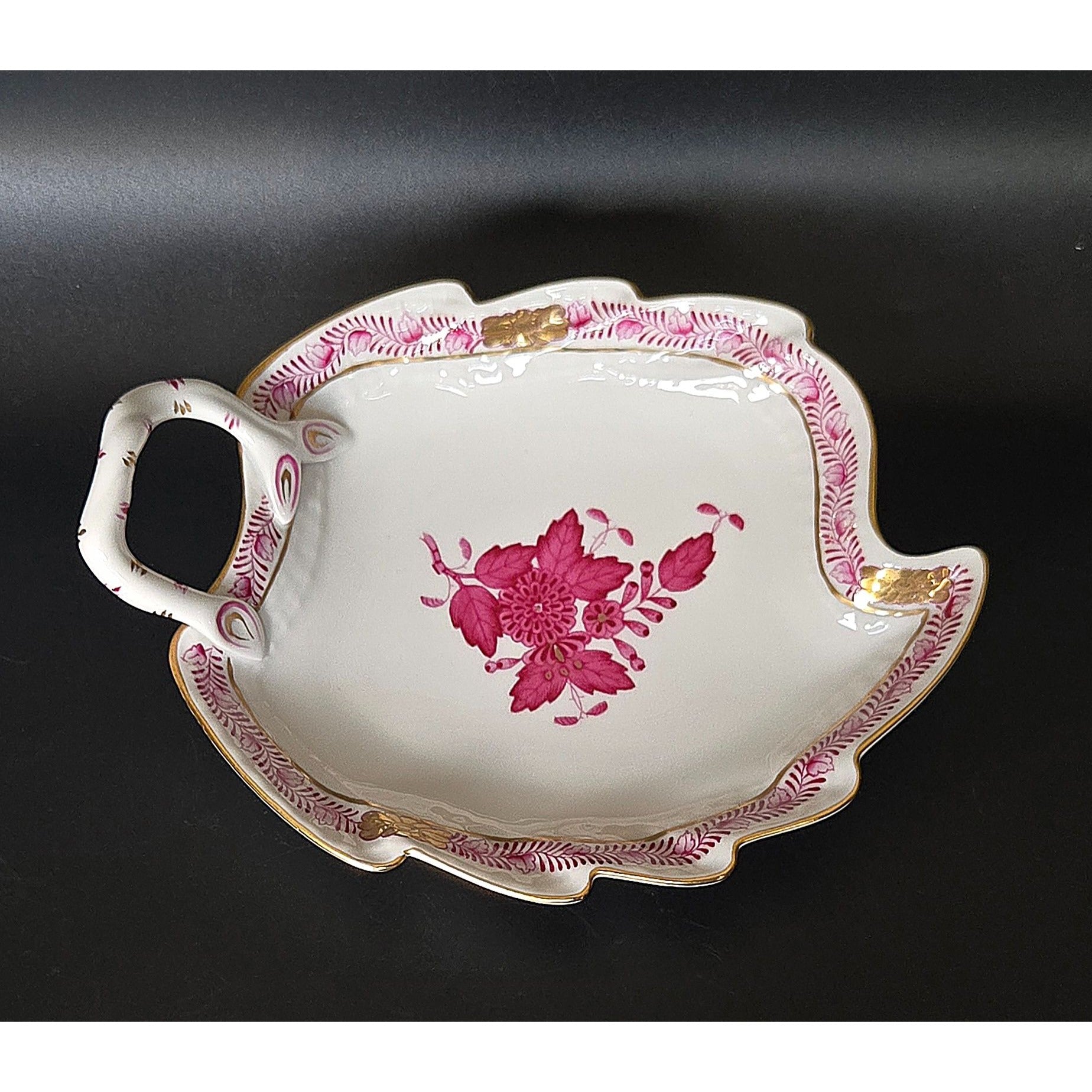 Herend Hungary Porcelain Chinese Bouquet Apponyi Dish Pink Floral & Gold Trim