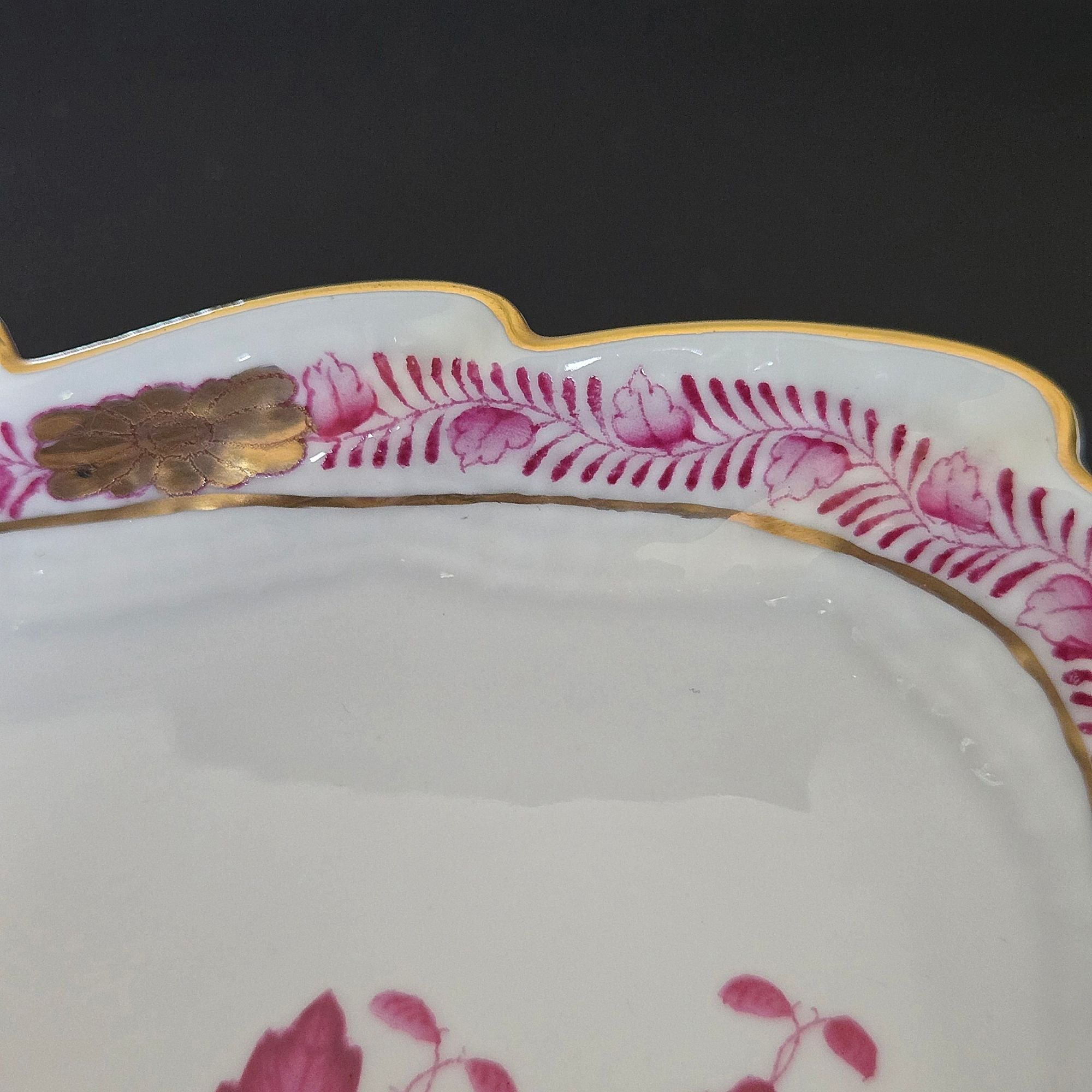Herend Hungary Porcelain Chinese Bouquet Apponyi Dish Pink Floral & Gold Trim