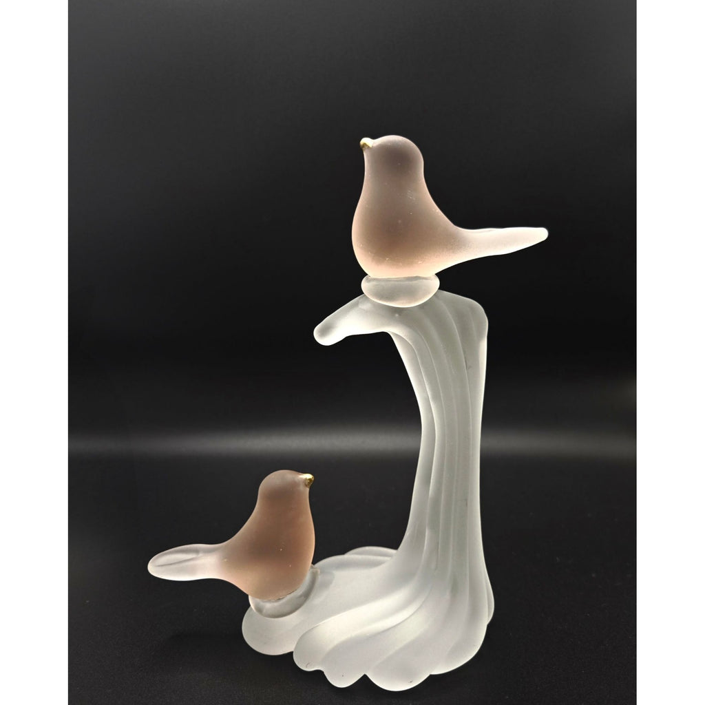 Frosted Glass Bird Figurine On Perch By Crowning Touch Collection