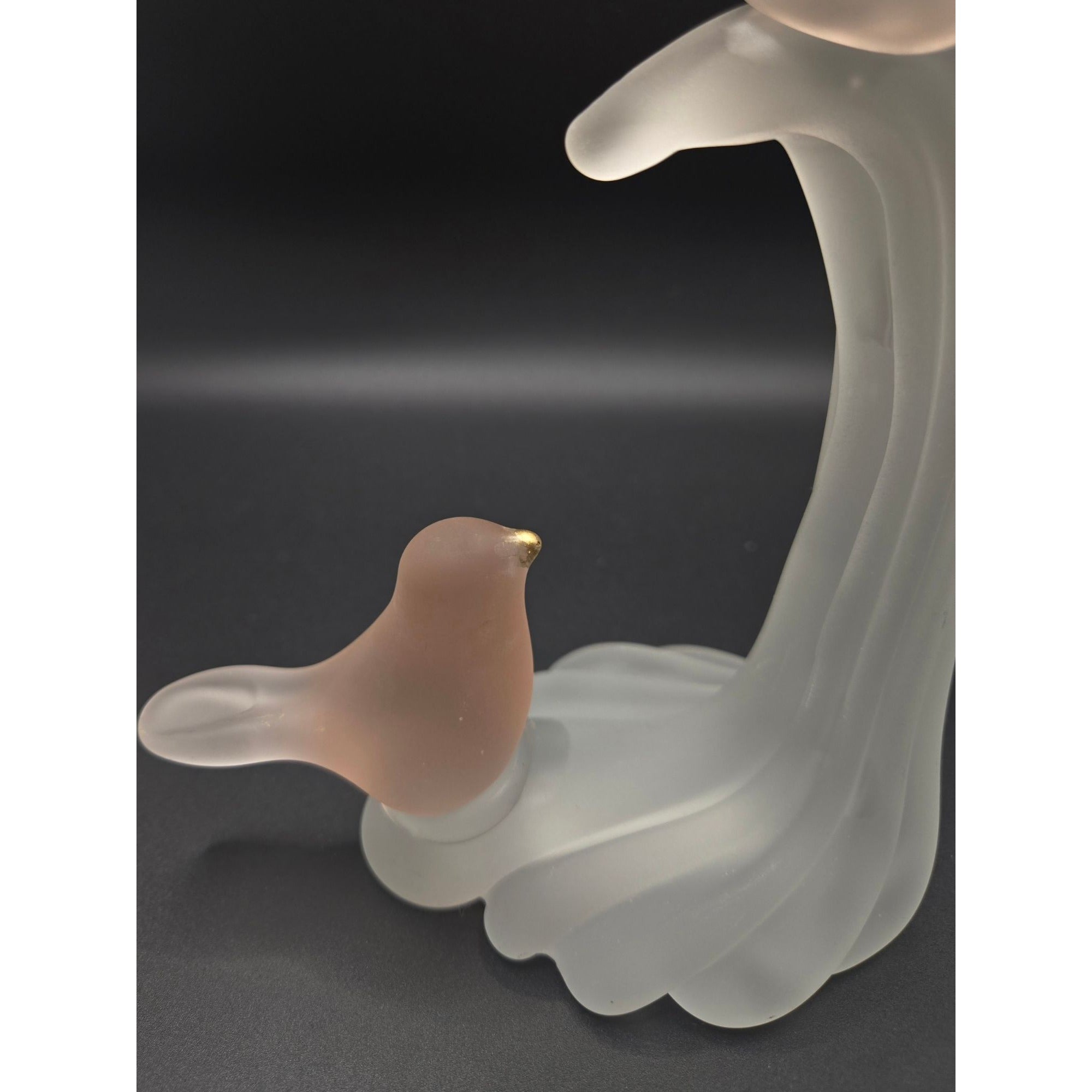 Frosted Glass Bird Figurine On Perch By Crowning Touch Collection
