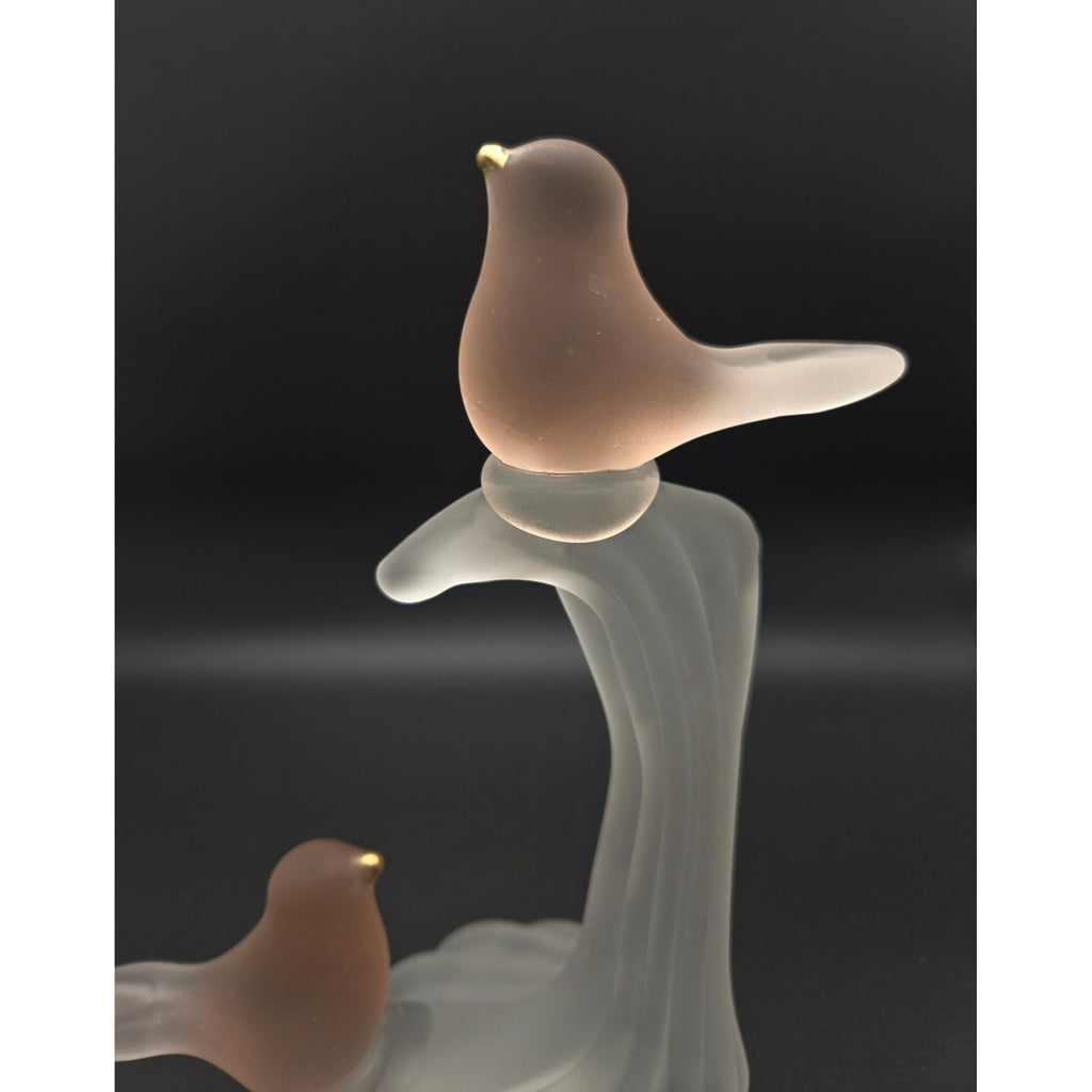 Frosted Glass Bird Figurine On Perch By Crowning Touch Collection