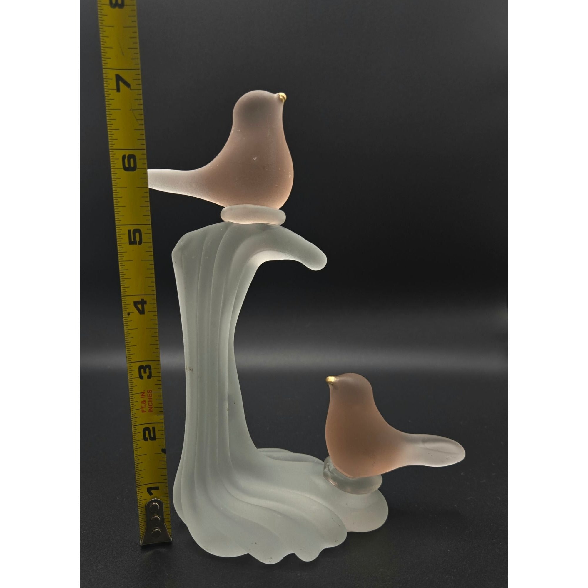 Frosted Glass Bird Figurine On Perch By Crowning Touch Collection