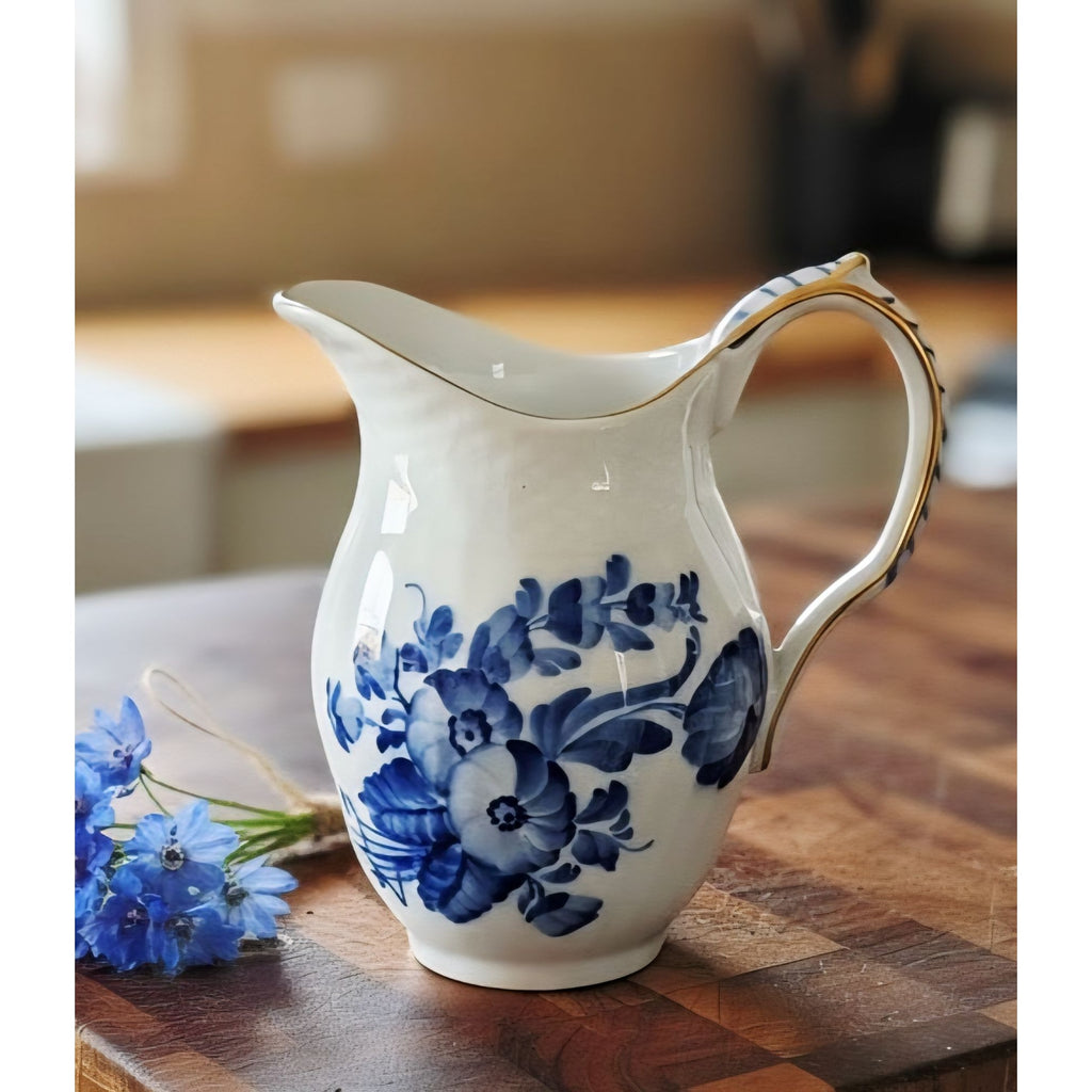 Rare Royal Copenhagen Denmark Blå Blomst Blue Floral Creamer w/Gold trim 1535