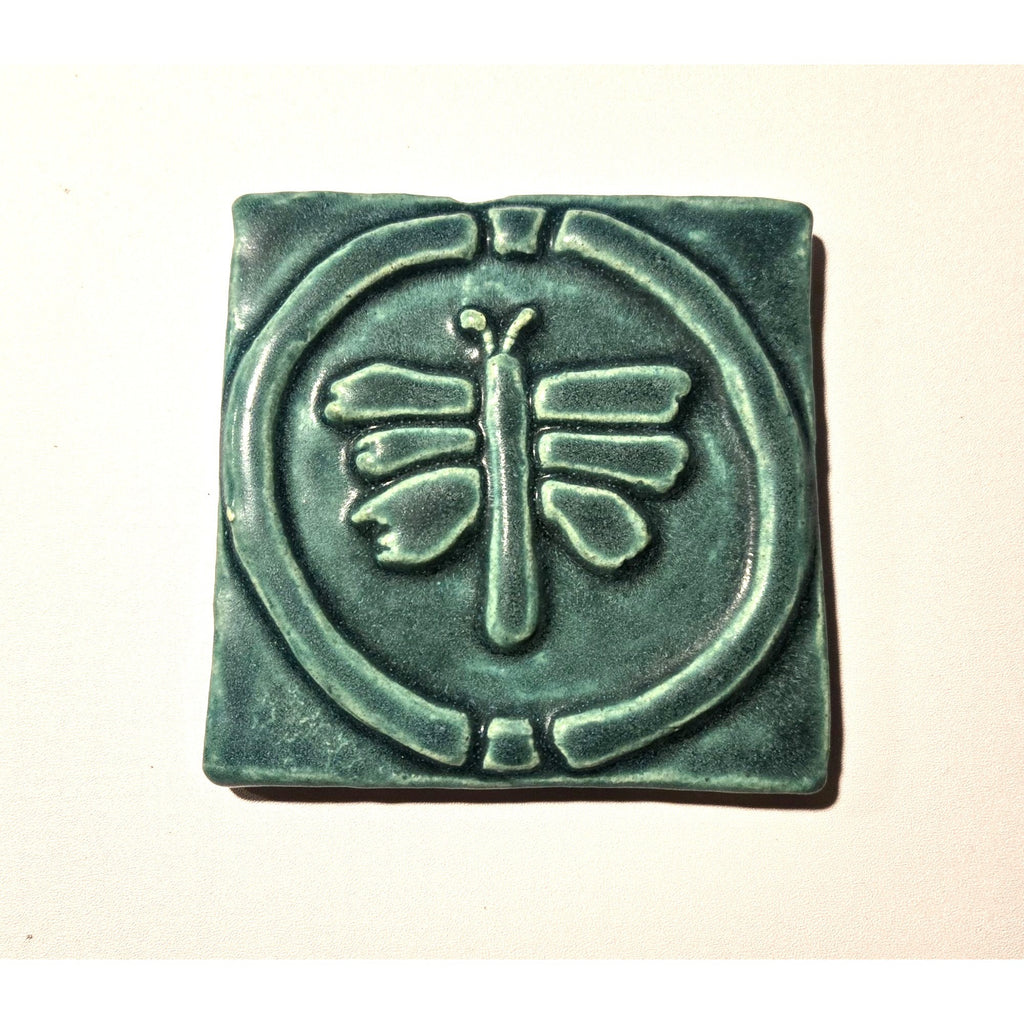Whistling Frog Tile Co. Green Ceramic Dragonfly Wall Plaque / Trivet 4"x 4"