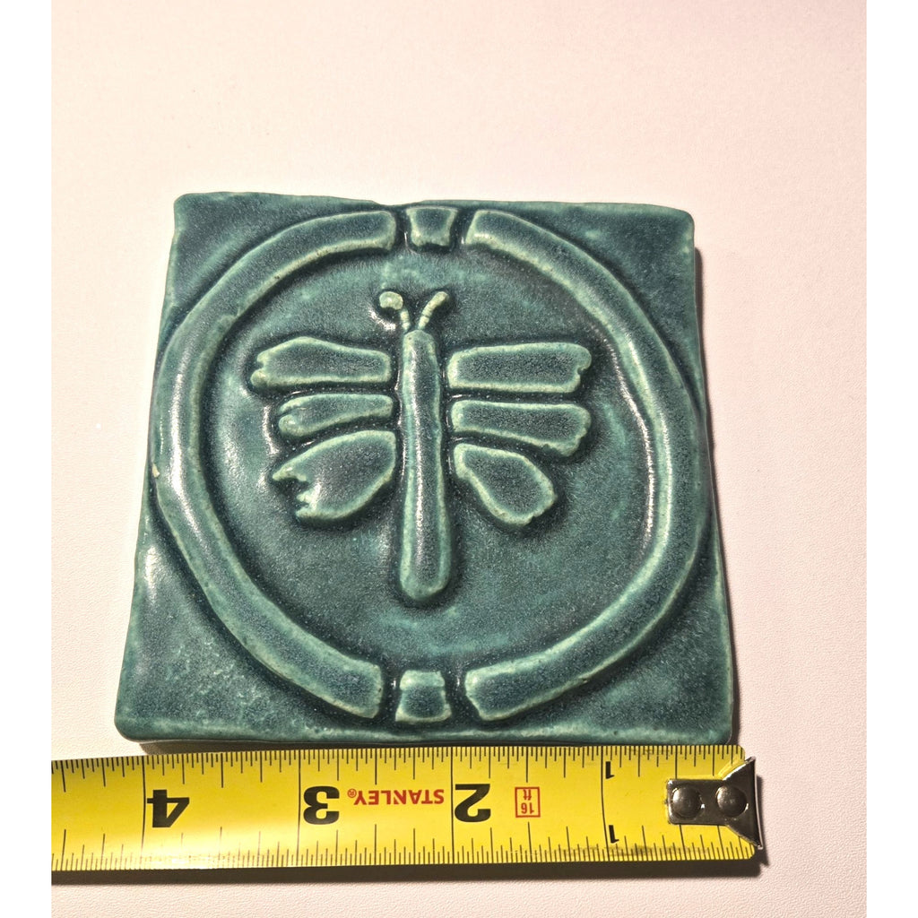 Whistling Frog Tile Co. Green Ceramic Dragonfly Wall Plaque / Trivet 4"x 4"
