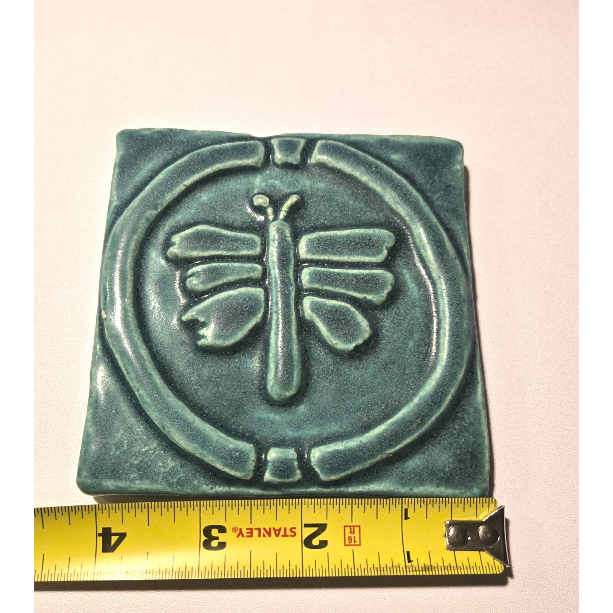 Whistling Frog Tile Co. Green Ceramic Dragonfly Wall Plaque / Trivet 4"x 4"