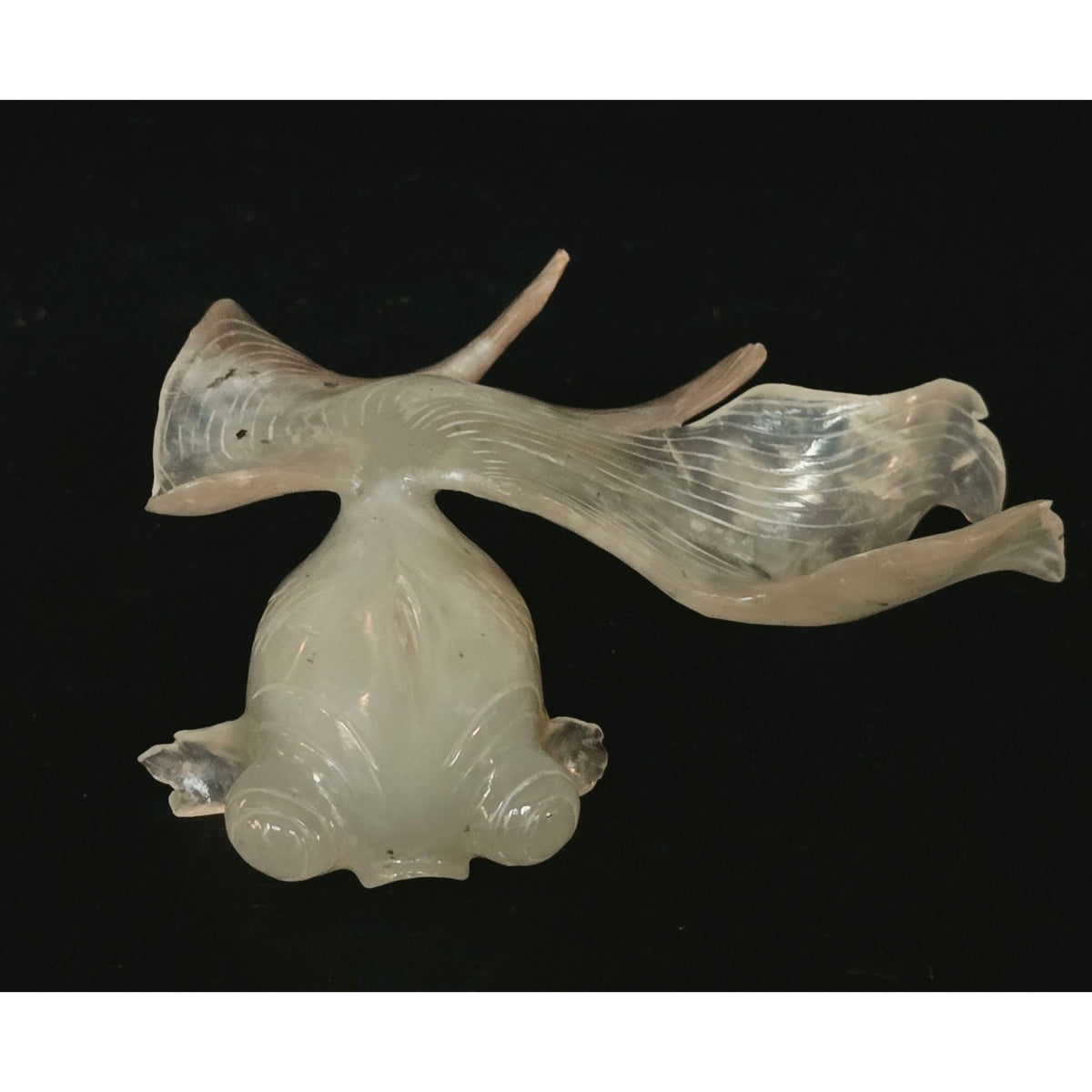 Vintage Hand-Carved Translucent Quartz Bug eye Gold Fish Koi Figurine