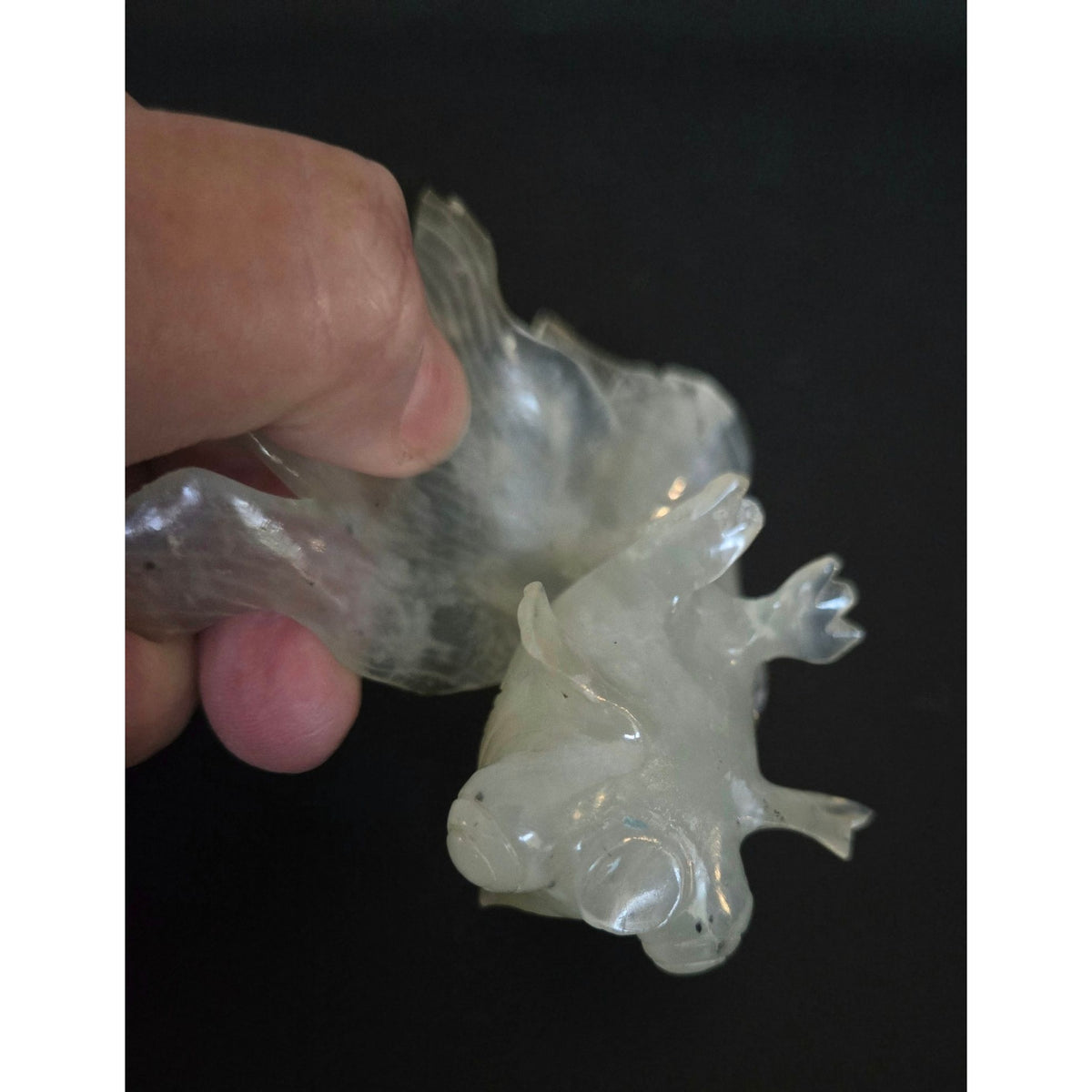 Vintage Hand-Carved Translucent Quartz Bug eye Gold Fish Koi Figurine