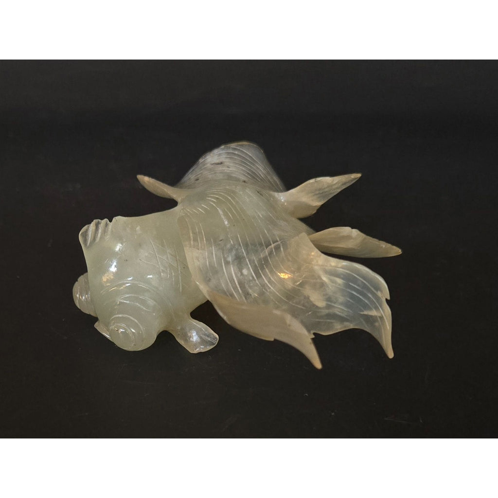 Vintage Hand-Carved Translucent Quartz Bug eye Gold Fish Koi Figurine