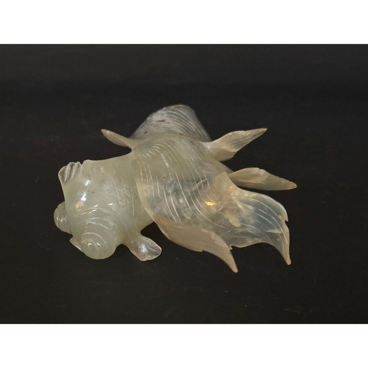 Vintage Hand-Carved Translucent Quartz Bug eye Gold Fish Koi Figurine