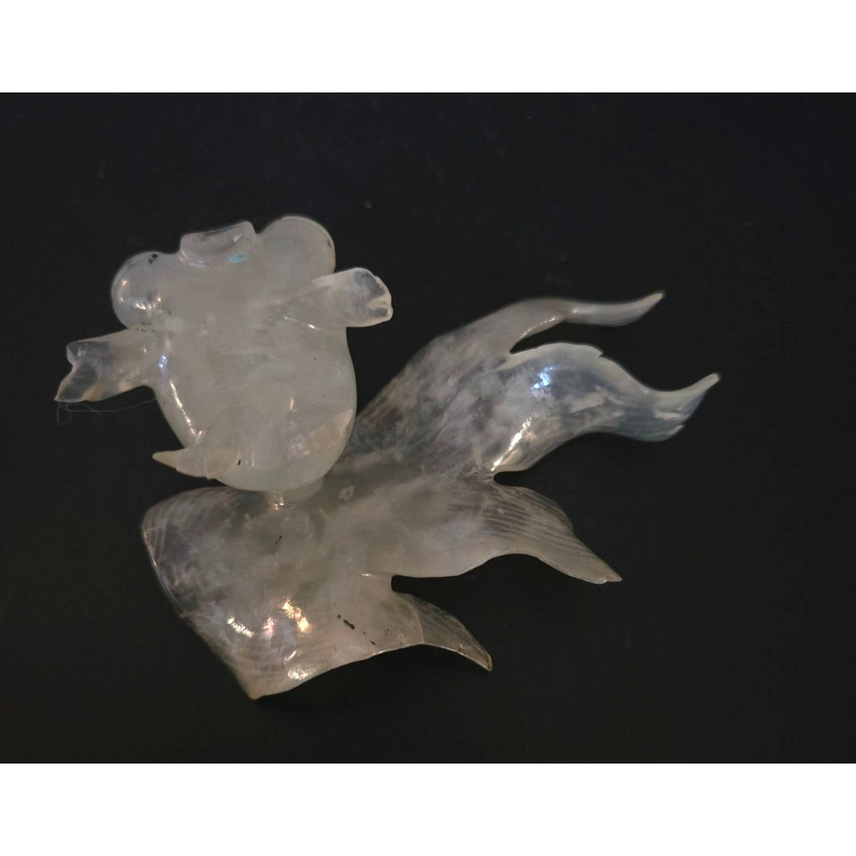 Vintage Hand-Carved Translucent Quartz Bug eye Gold Fish Koi Figurine