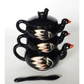 Vintage Stackable Black Ceramic Condiment Jar Set Hand-Painted, Japan