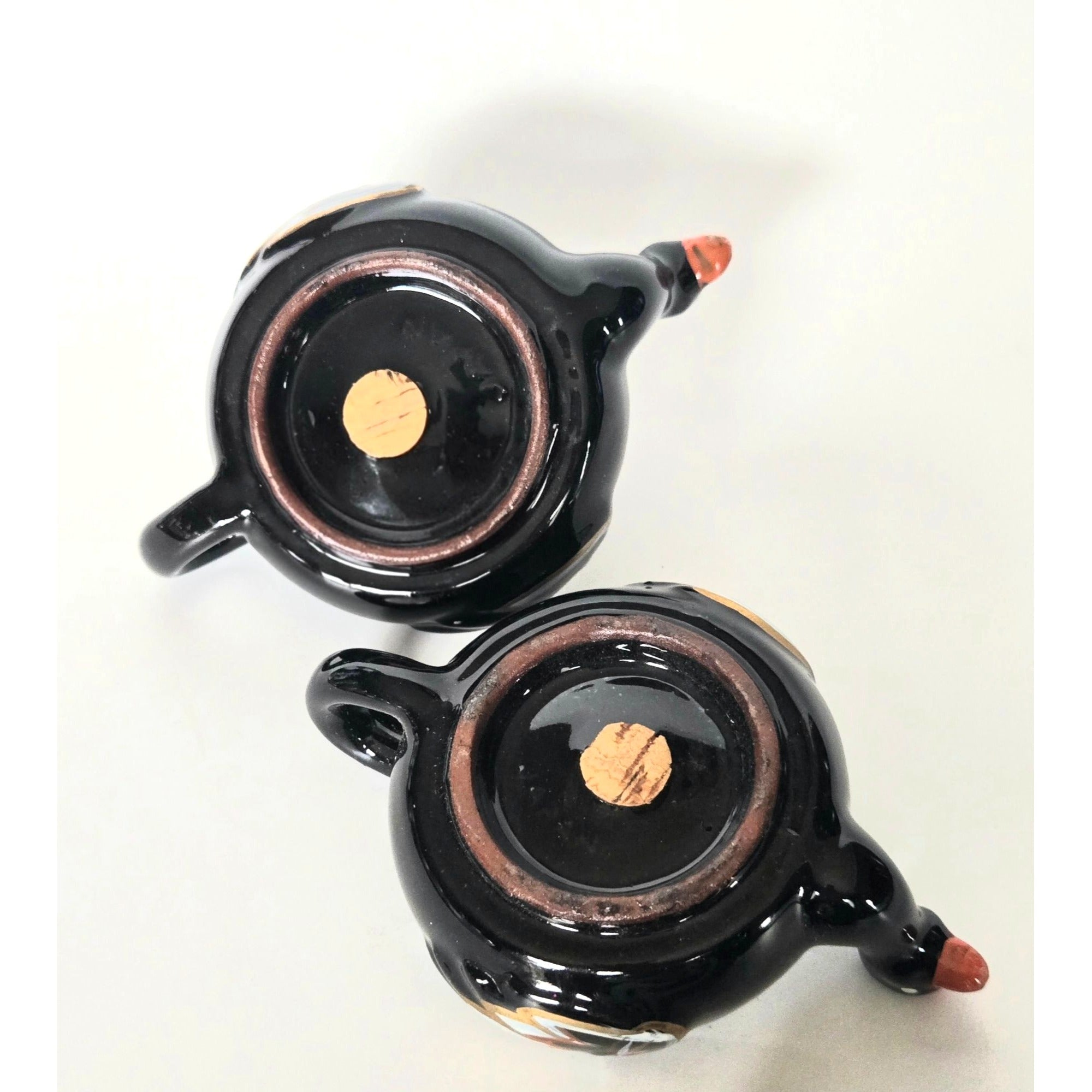 Vintage Stackable Black Ceramic Condiment Jar Set Hand-Painted, Japan