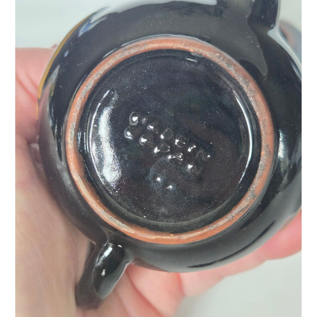 Vintage Stackable Black Ceramic Condiment Jar Set Hand-Painted, Japan