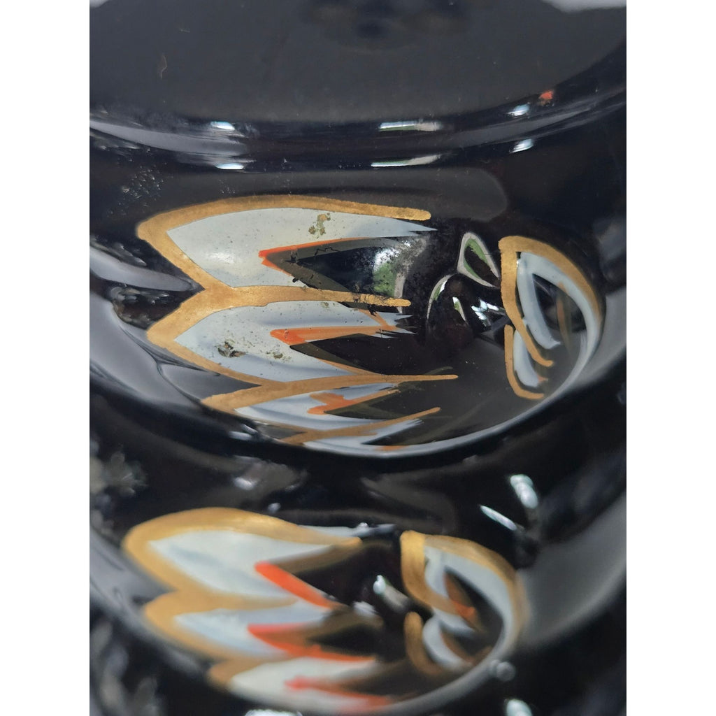 Vintage Stackable Black Ceramic Condiment Jar Set Hand-Painted, Japan
