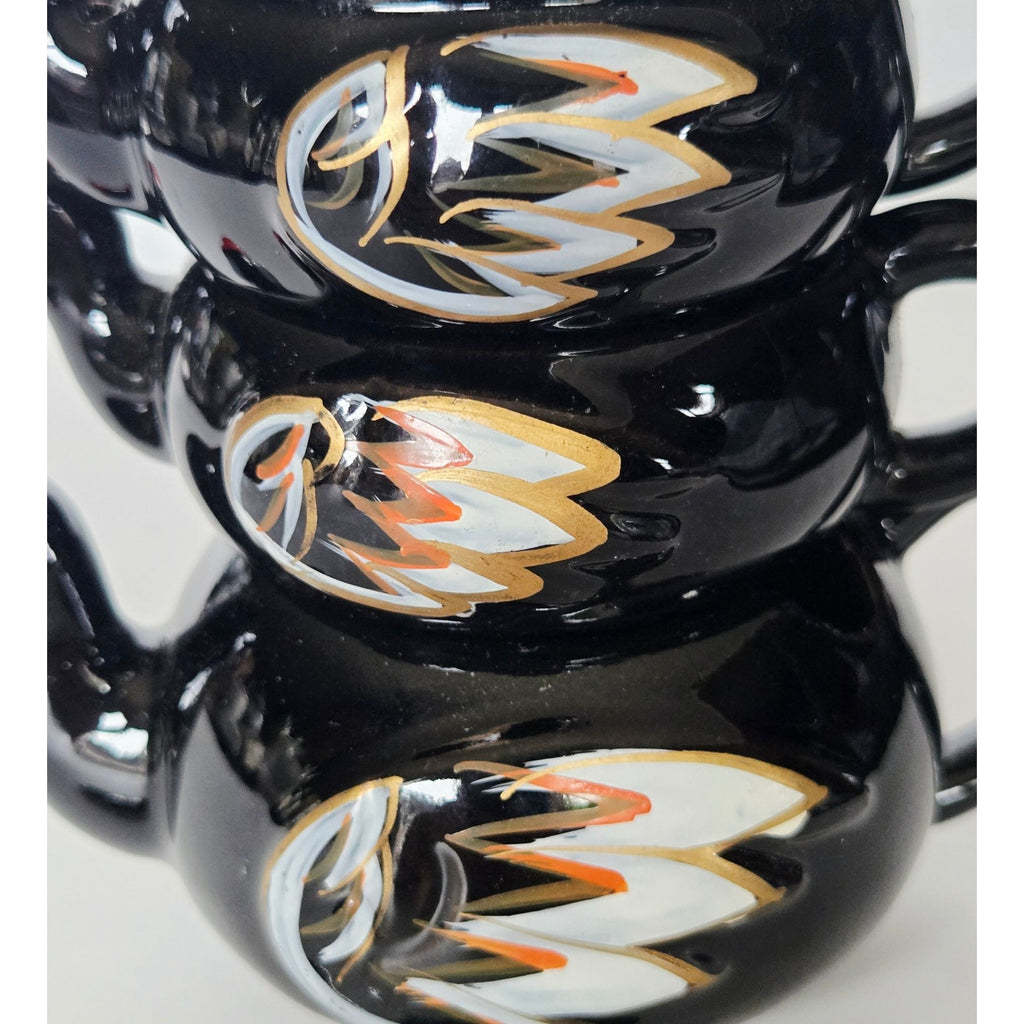 Vintage Stackable Black Ceramic Condiment Jar Set Hand-Painted, Japan